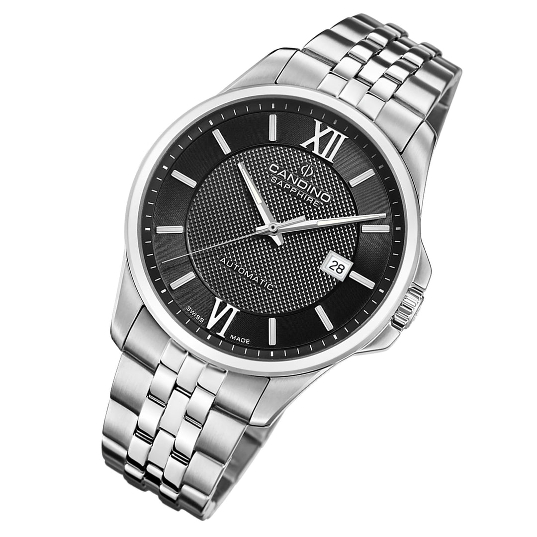 Candino Silver Steel Black Dial Men's Automatic Swiss Made Watch - C4768/4