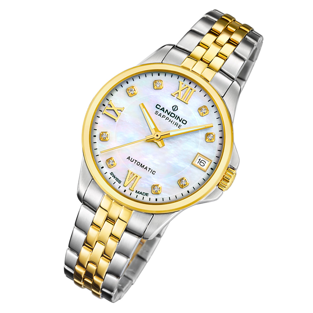 Candino Two-Tone Steel White Dial Women's Automatic Swiss Made Watch - C4771/1