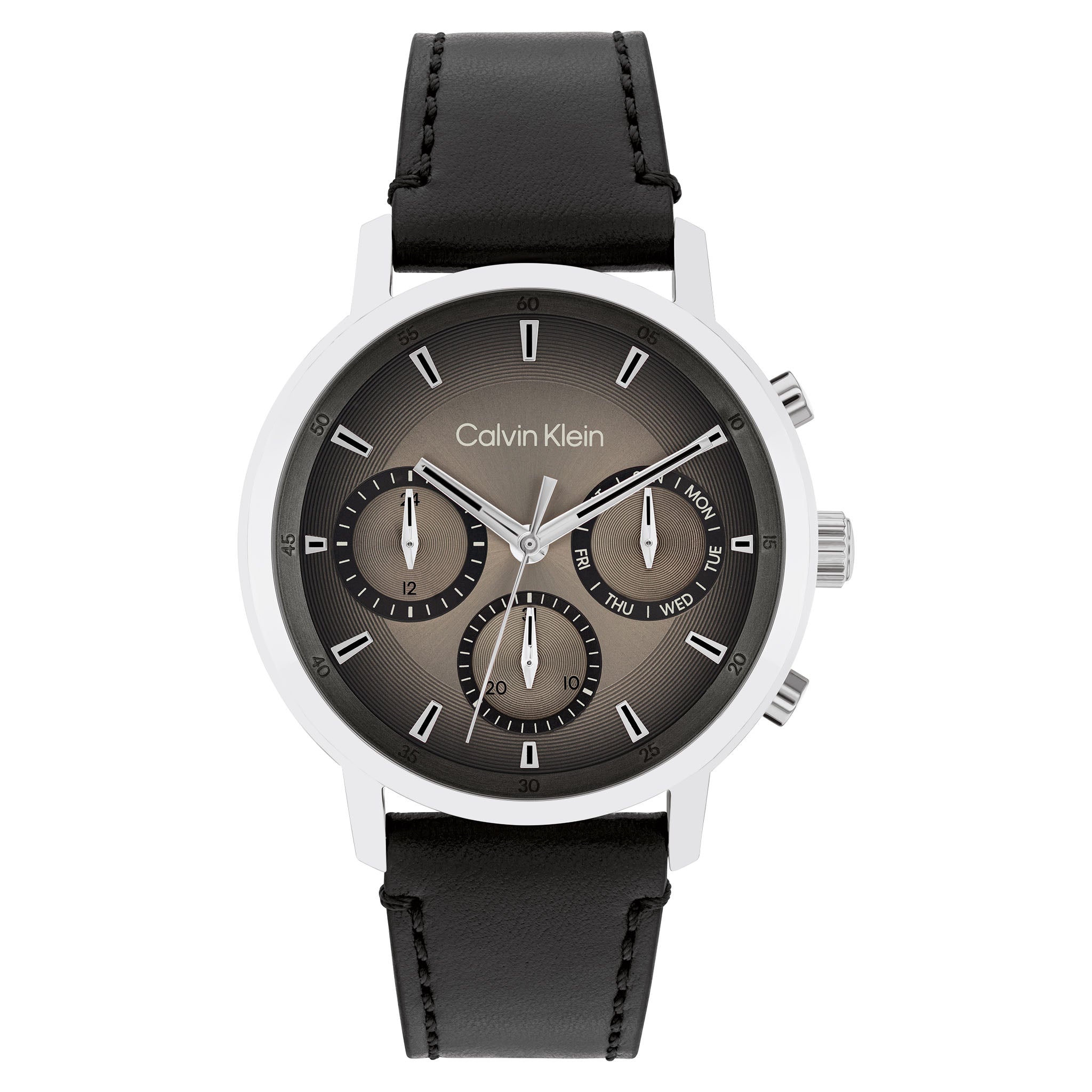 Calvin Klein Black Leather Sepia Dial Multi-function Men's Watch - 25200496