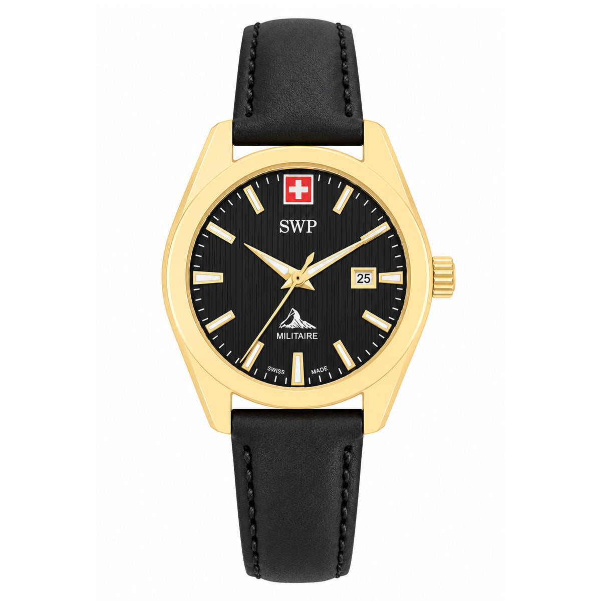 SWP Black Leather Women's Swiss Made Watch - D226PLN