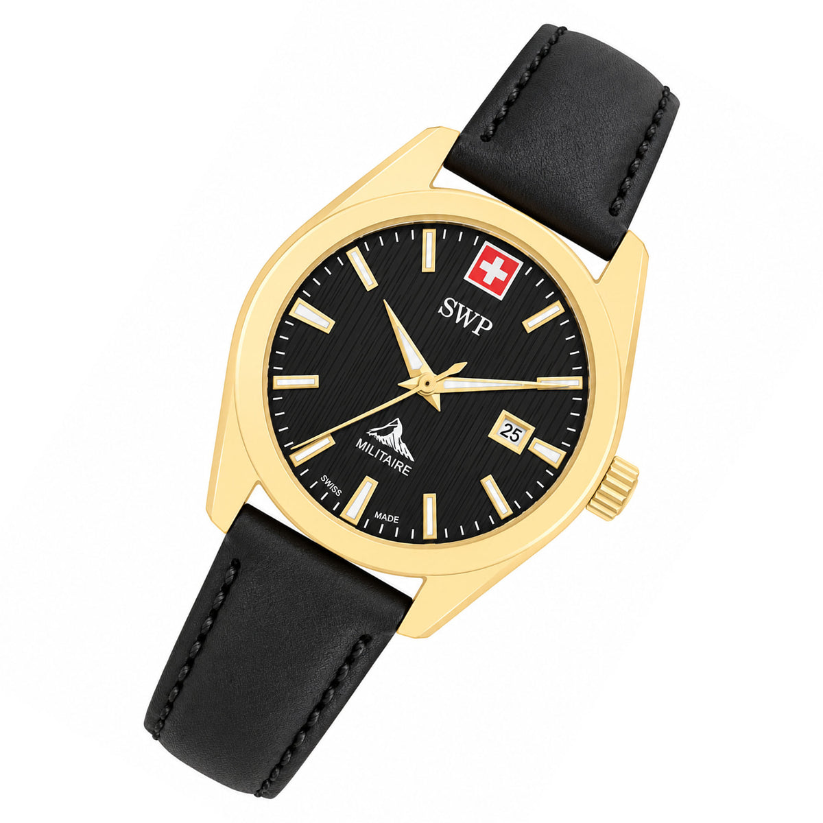 SWP Black Leather Women's Swiss Made Watch - D226PLN