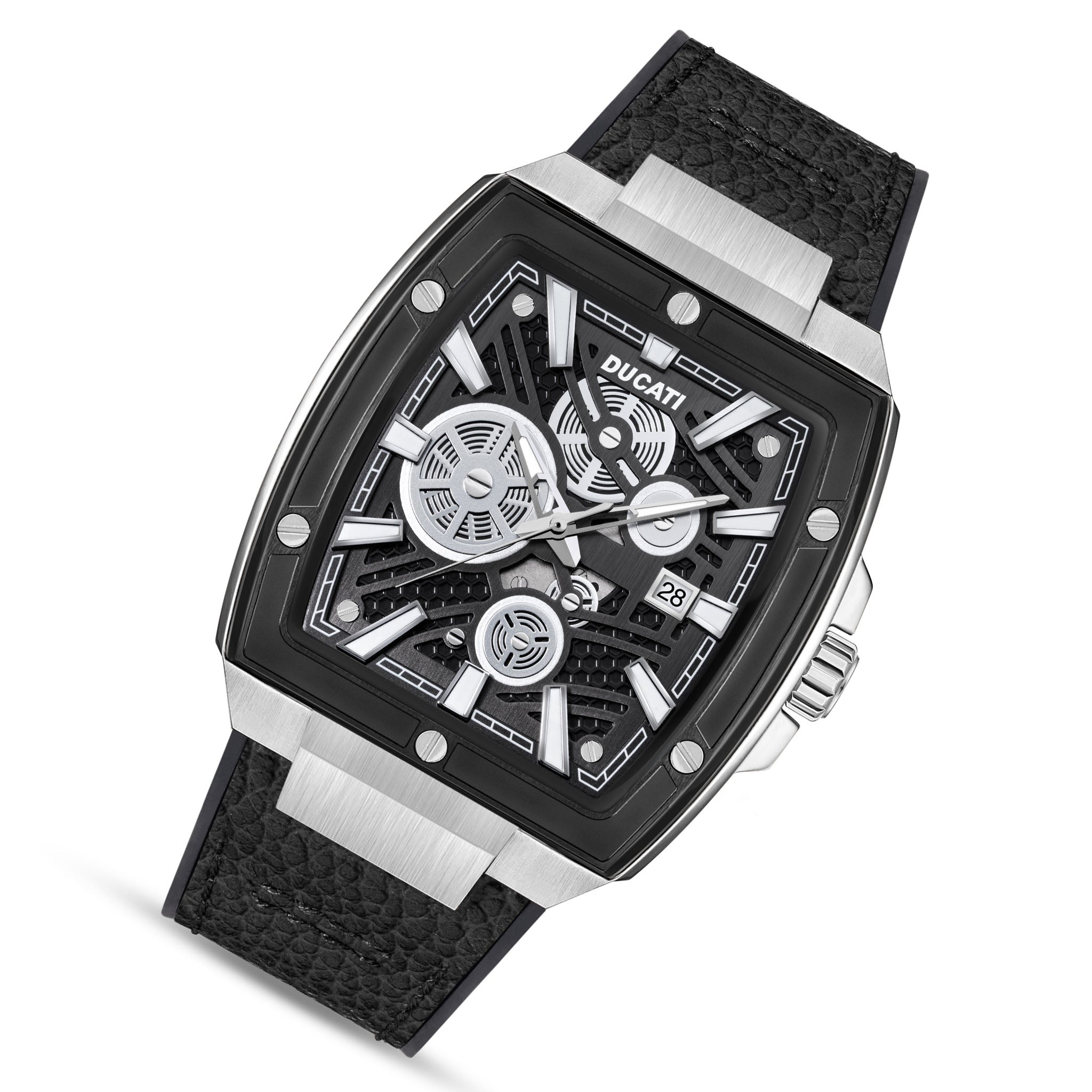 Ducati Black Leather Multi-Colour Dial Men's Watch - DTWGB0000701