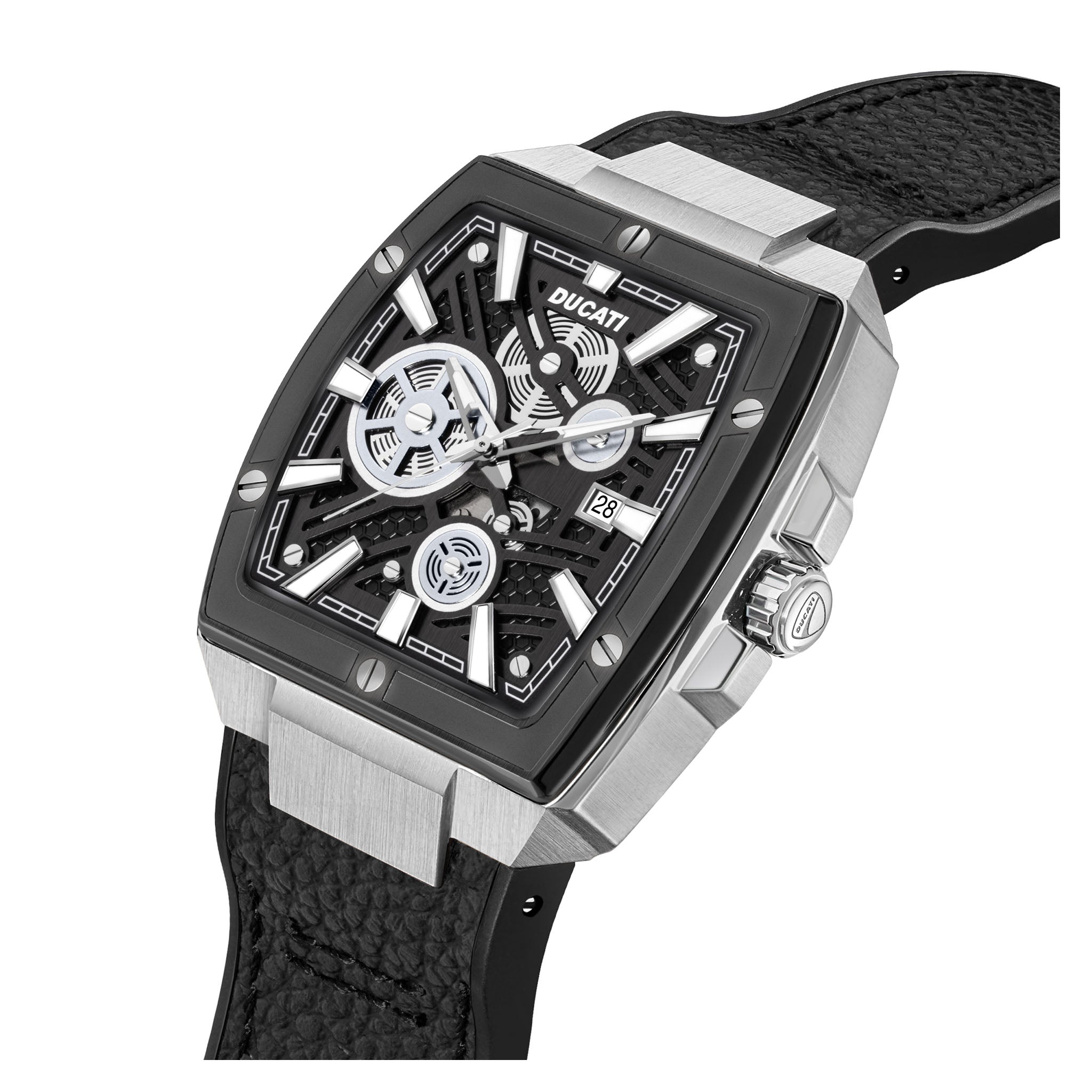 Ducati Black Leather Multi-Colour Dial Men's Watch - DTWGB0000701