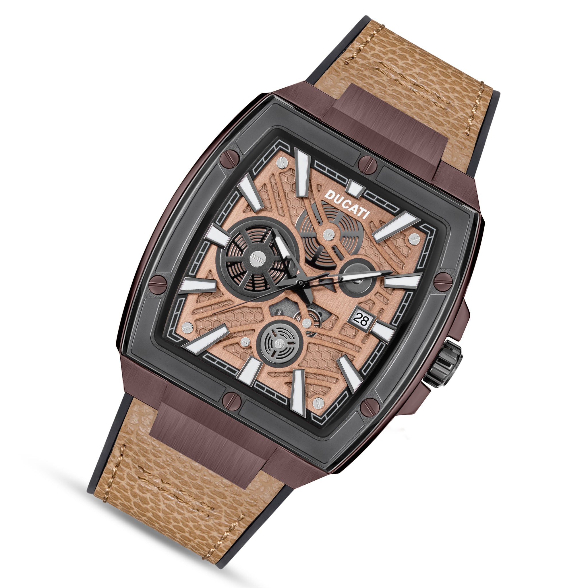 Ducati Brown Leather Multi-Colour Dial Men's Watch - DTWGB0000702