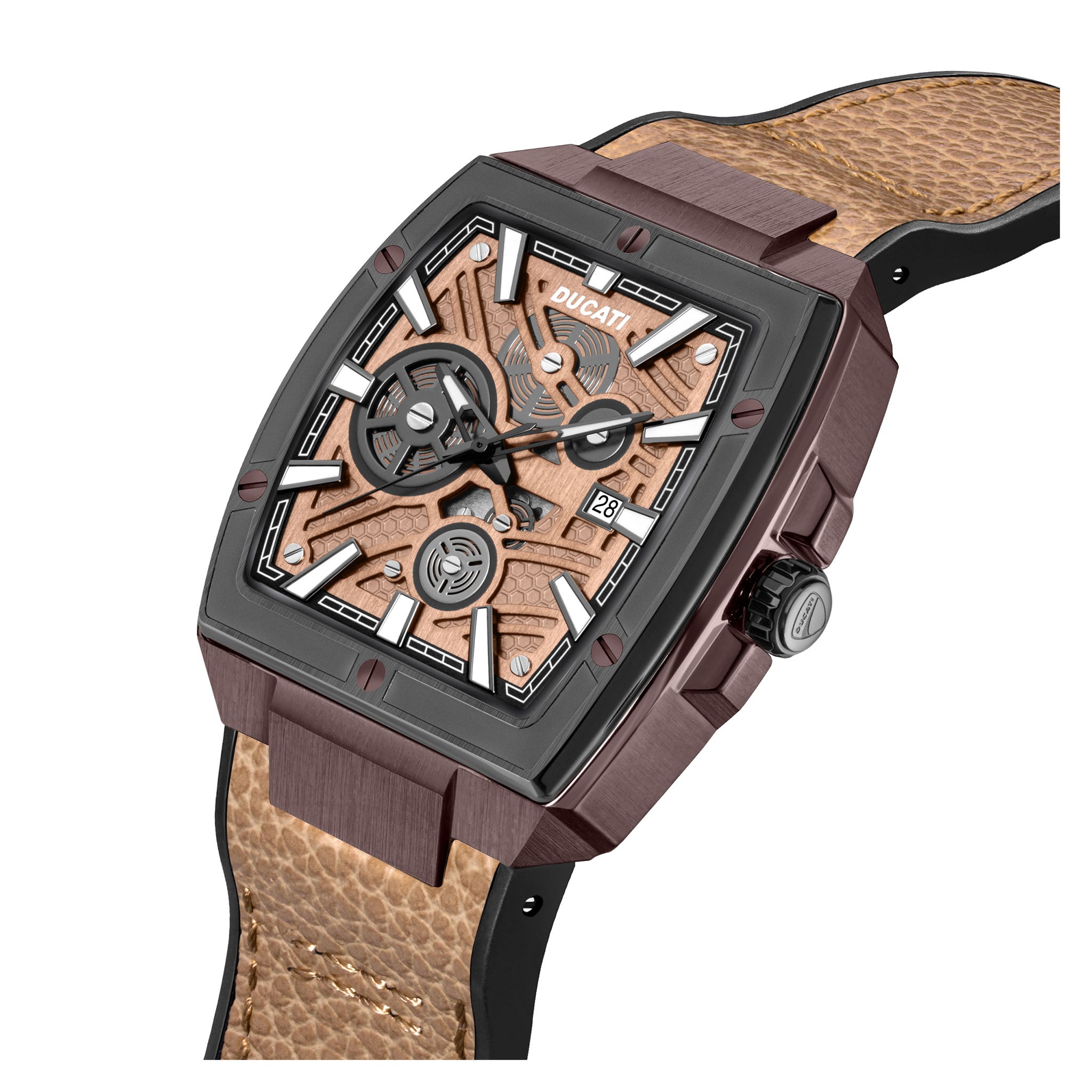 Ducati Brown Leather Multi-Colour Dial Men's Watch - DTWGB0000702