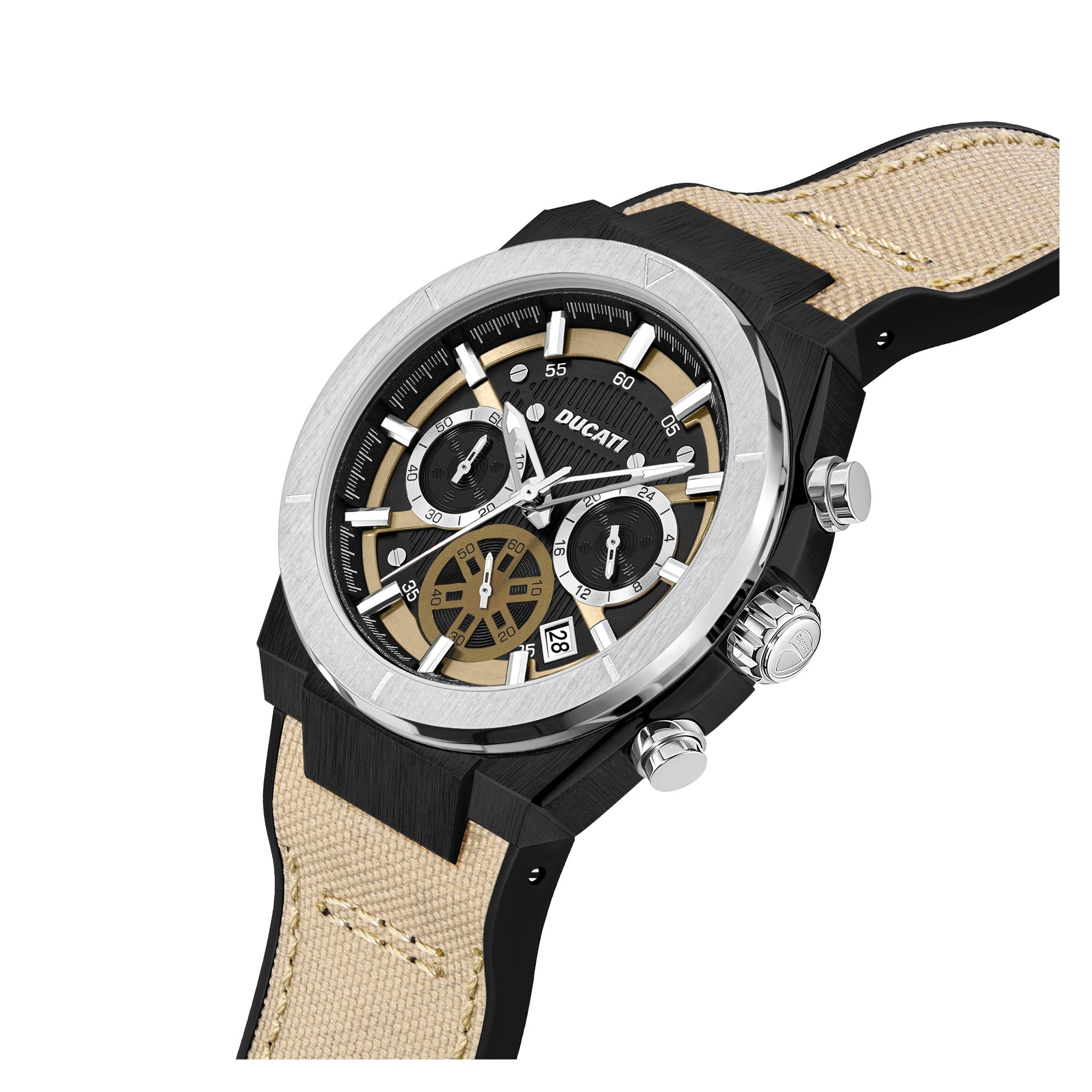 Ducati Beige Silicone Nylon Multi-Colour Dial Chronograph Men's Watch - DTWGO0000904