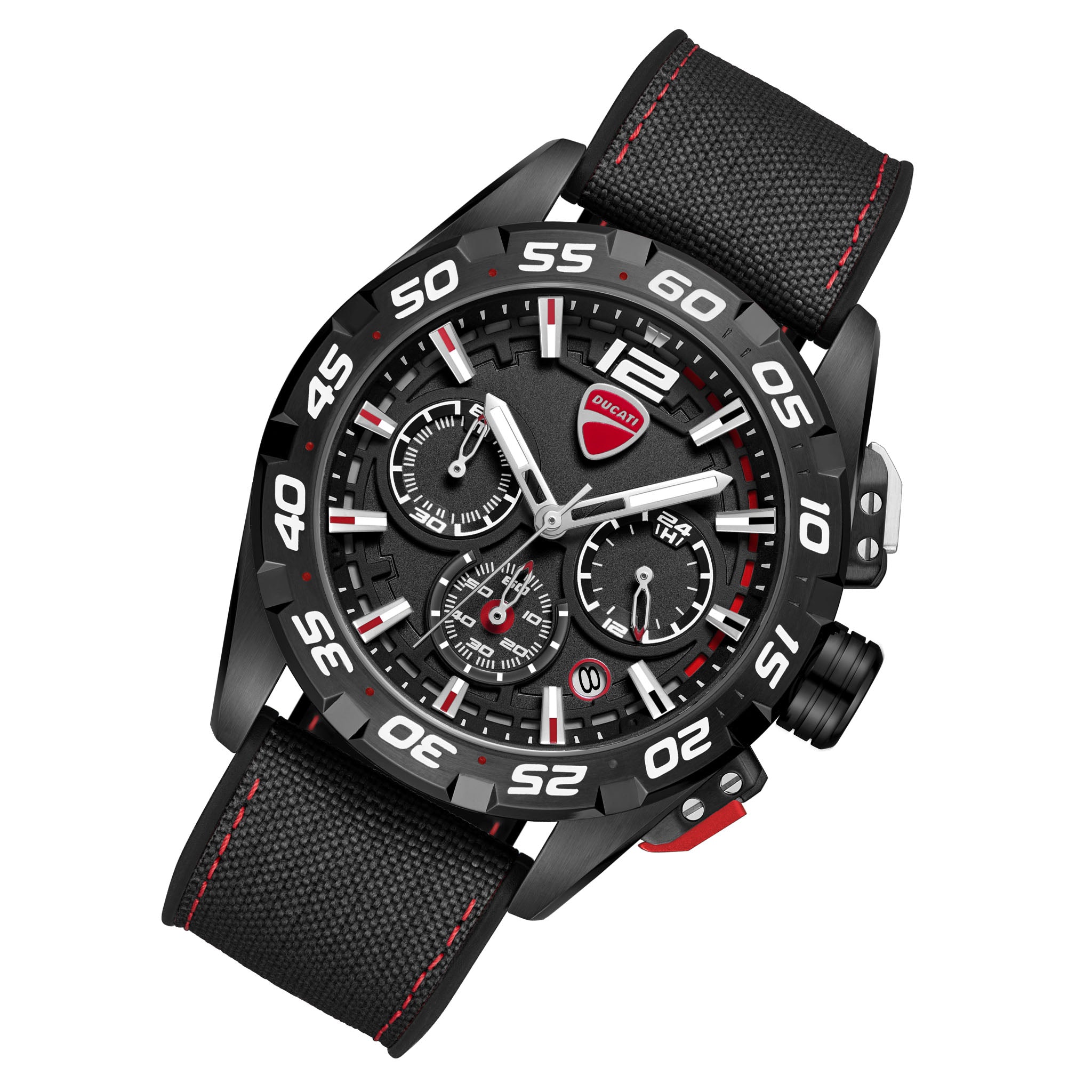 Ducati Silicone Nylon Black Red Dial Chronograph Men's Watch - DTWGO0001801