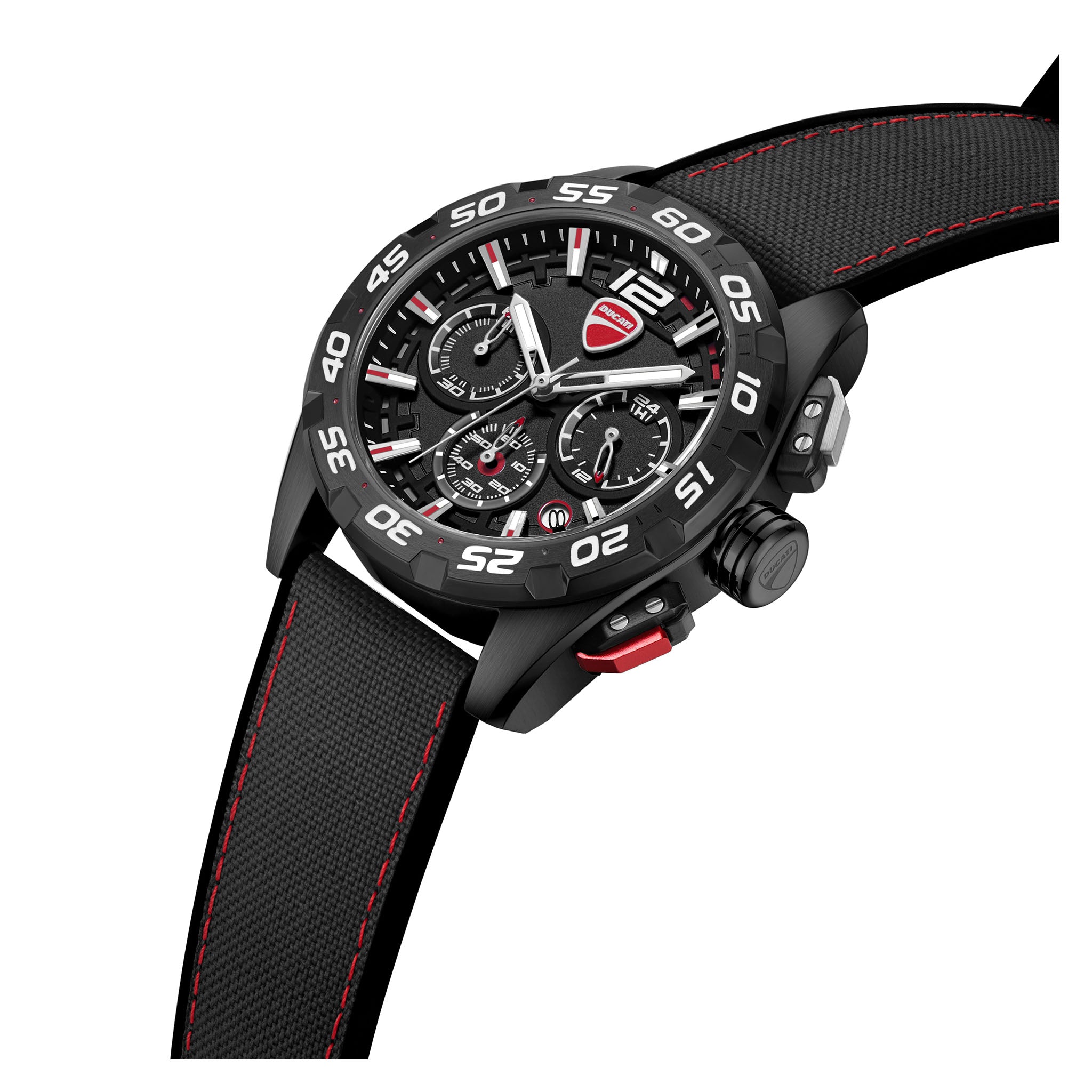 Ducati Silicone Nylon Black Red Dial Chronograph Men's Watch - DTWGO0001801