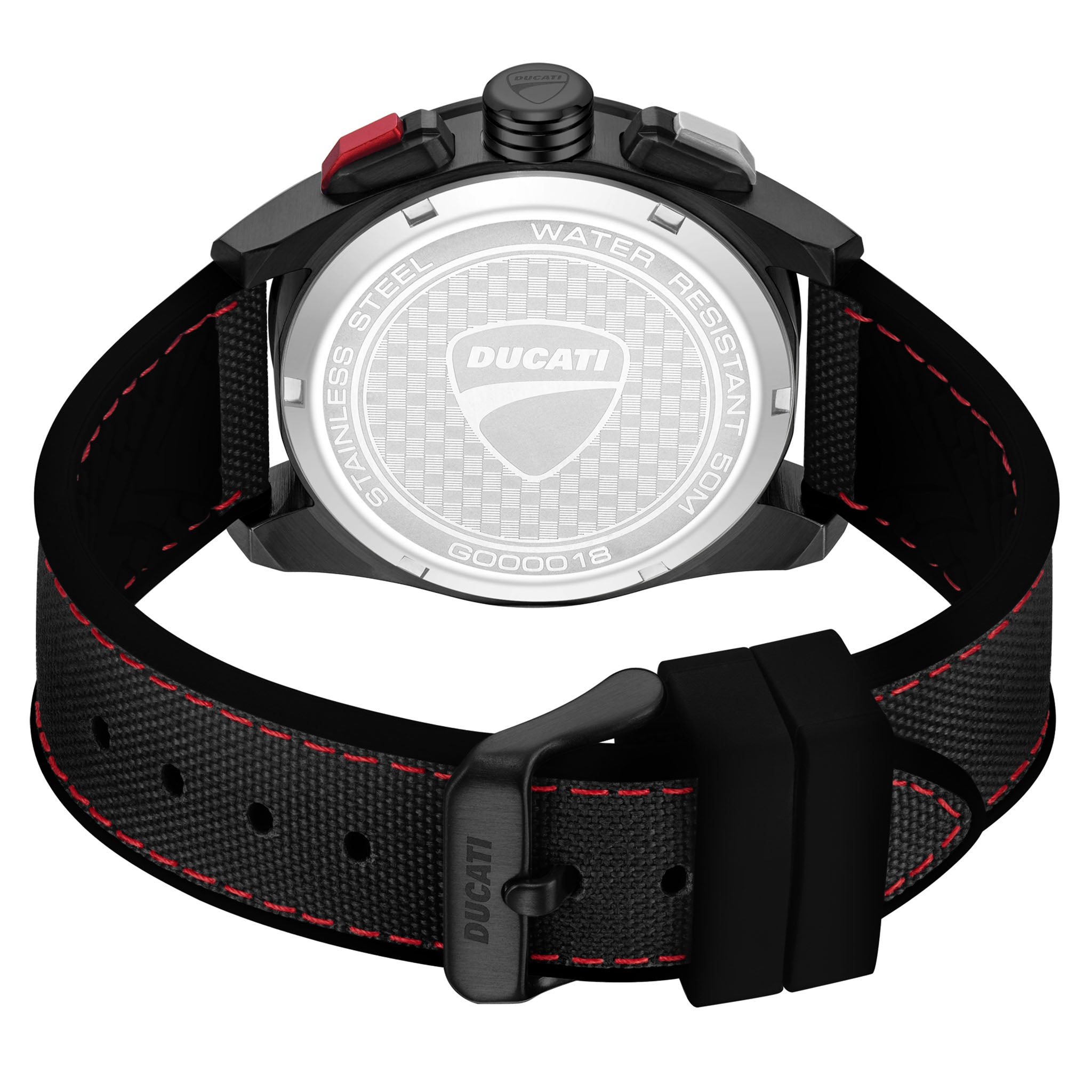 Ducati Silicone Nylon Black Red Dial Chronograph Men's Watch - DTWGO0001801