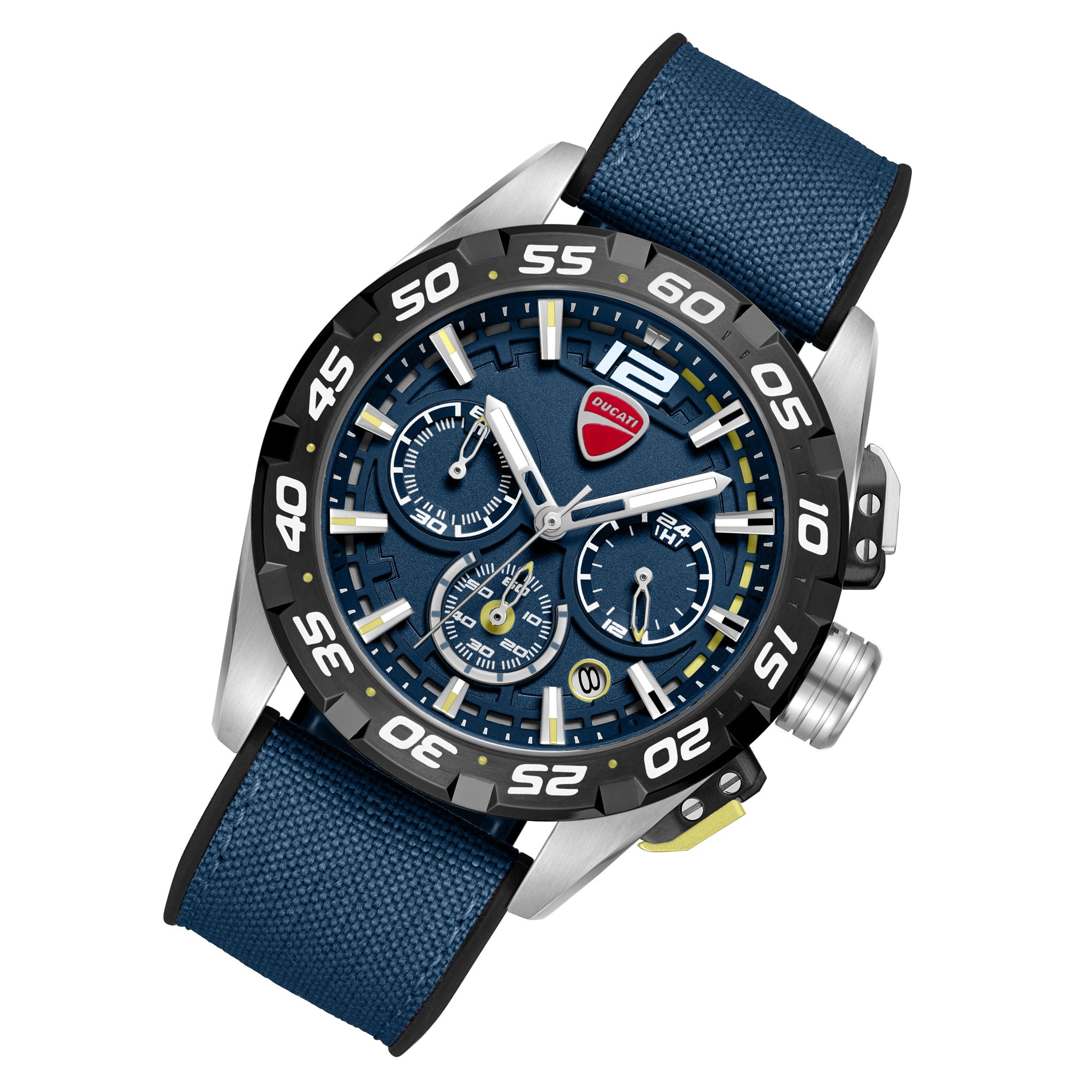 Ducati Black Blue Silicone Nylon Blue Yellow Dial Chronograph Men's Watch - DTWGO0001802