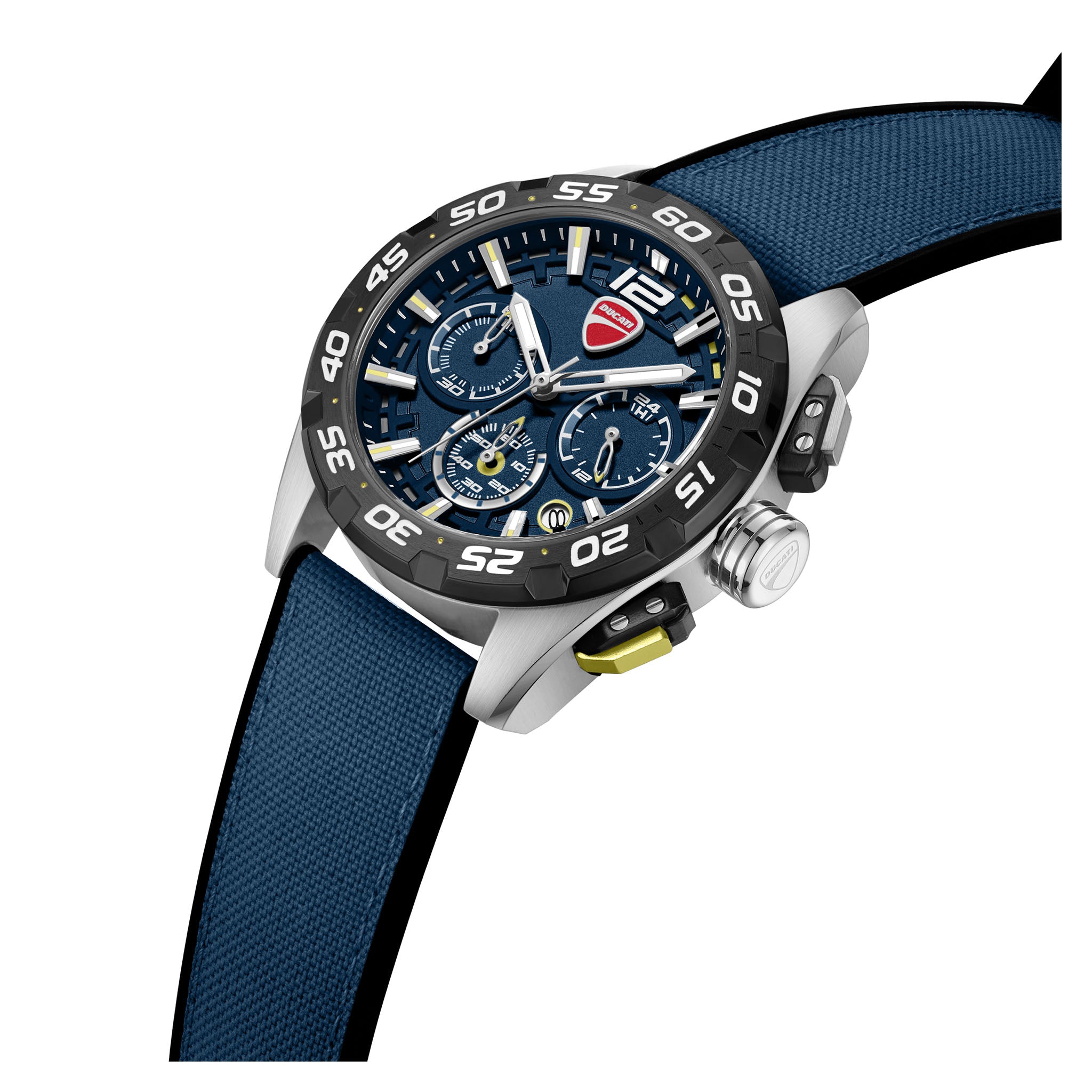 Ducati Black Blue Silicone Nylon Blue Yellow Dial Chronograph Men's Watch - DTWGO0001802