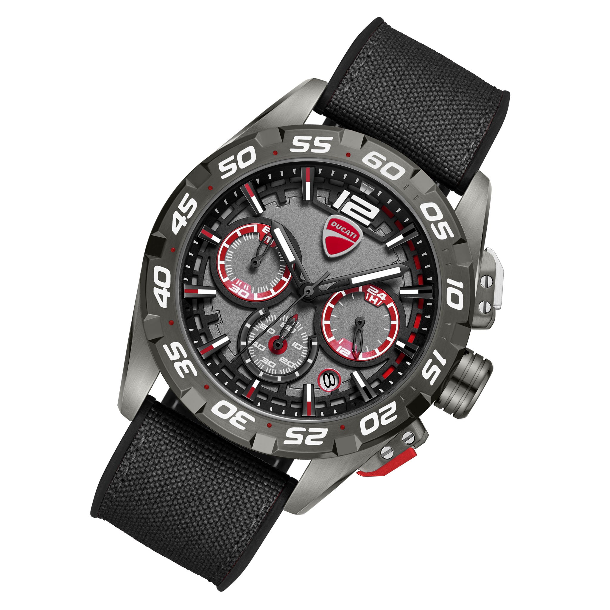 Ducati Black Grey Silicone Nylon Gun Red Dial Chronograph Men's Watch - DTWGO0001803