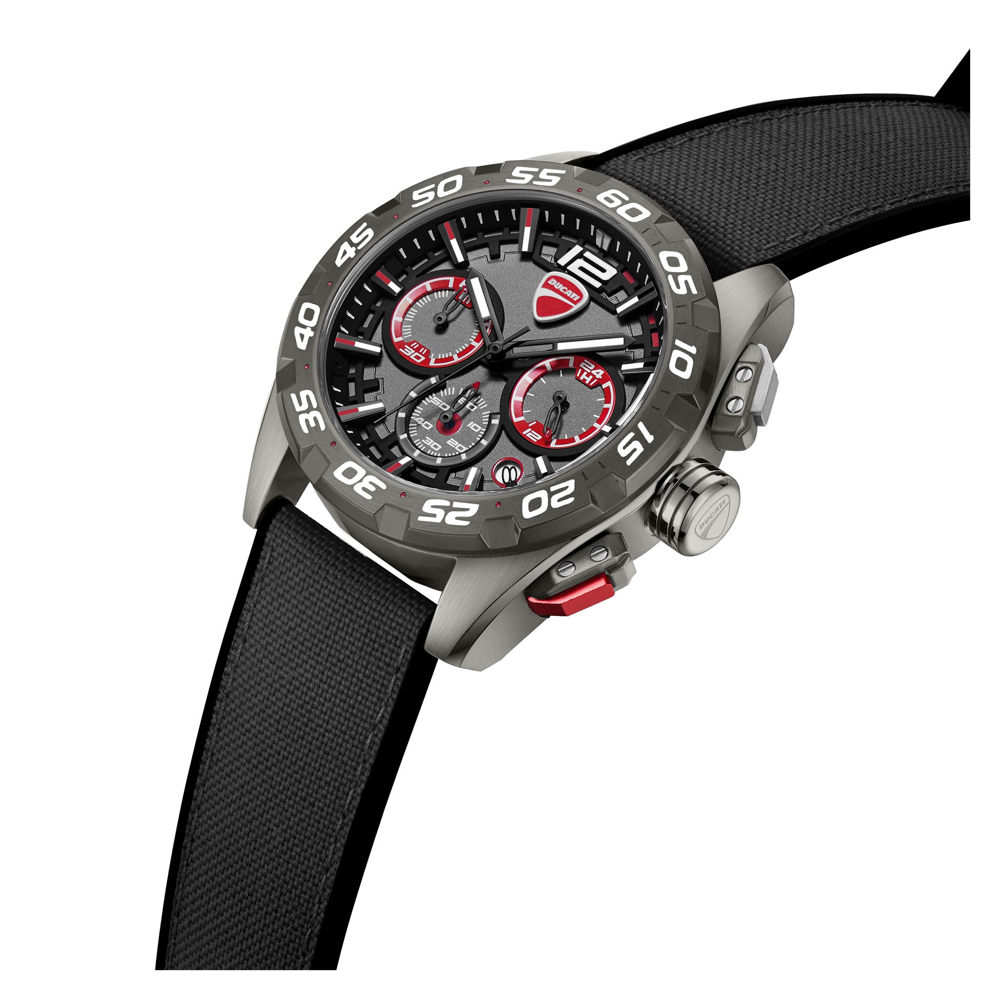 Ducati Black Grey Silicone Nylon Gun Red Dial Chronograph Men's Watch - DTWGO0001803