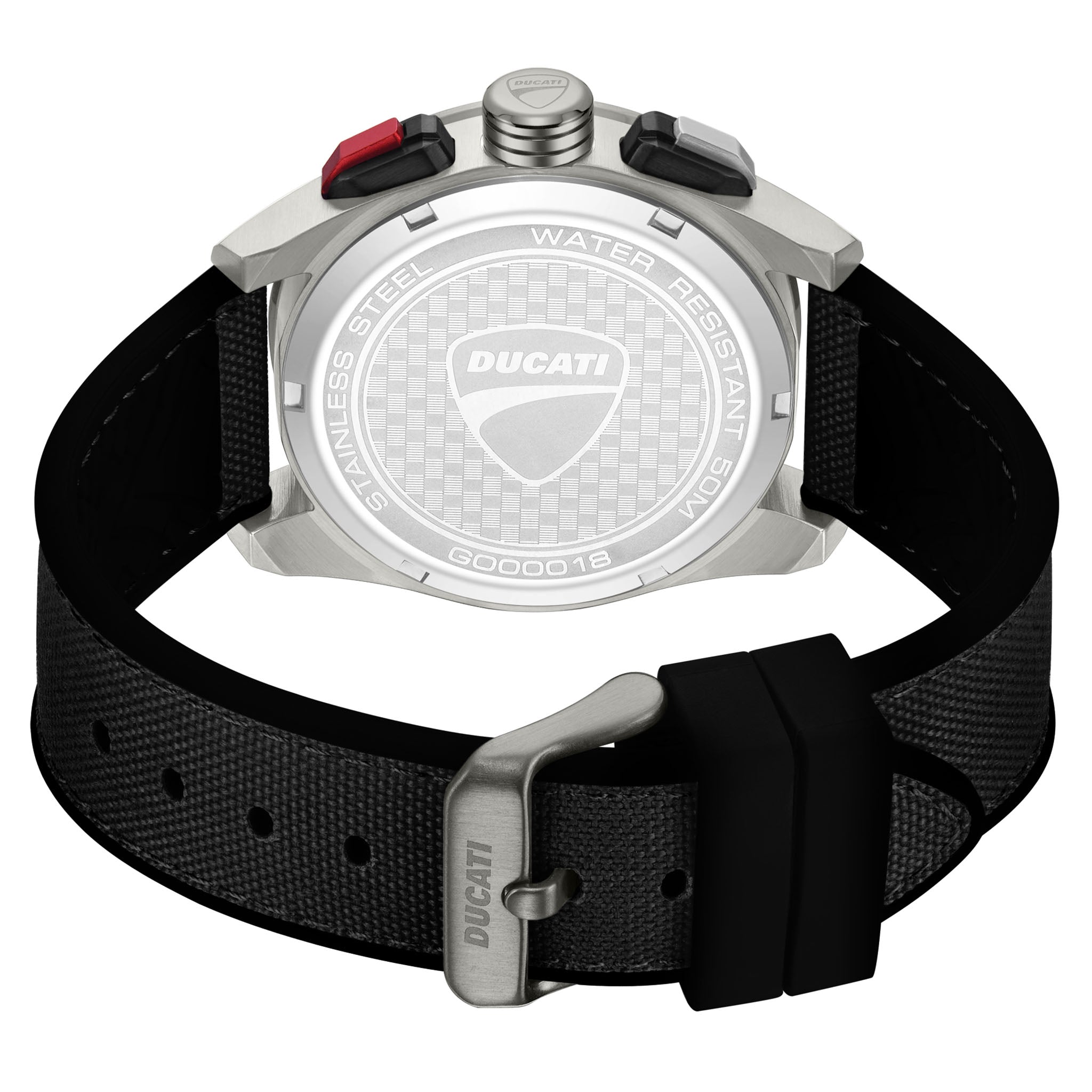 Ducati Black Grey Silicone Nylon Gun Red Dial Chronograph Men's Watch - DTWGO0001803