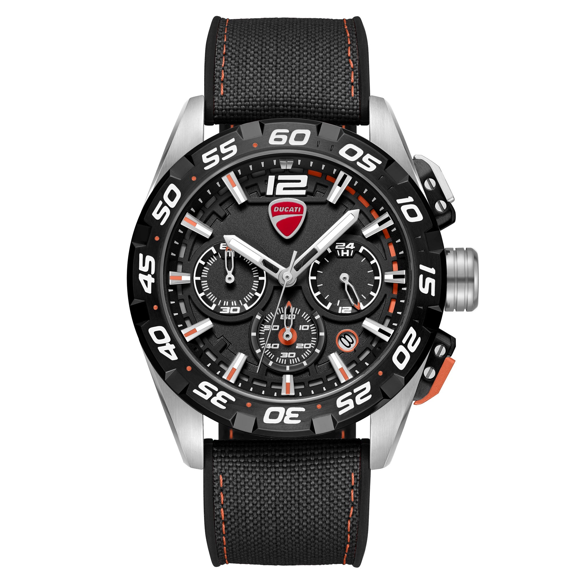 Ducati Stainelss Steel Black Orange Dial Silicone Nylon Men's Watch - DTWGO0001805
