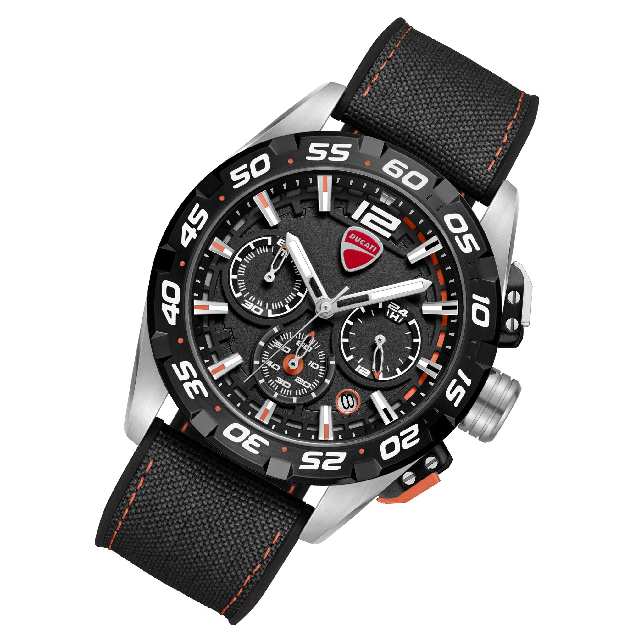 Ducati Silicone Nylon Black Orange Dial Chronograph Men's Watch - DTWGO0001805