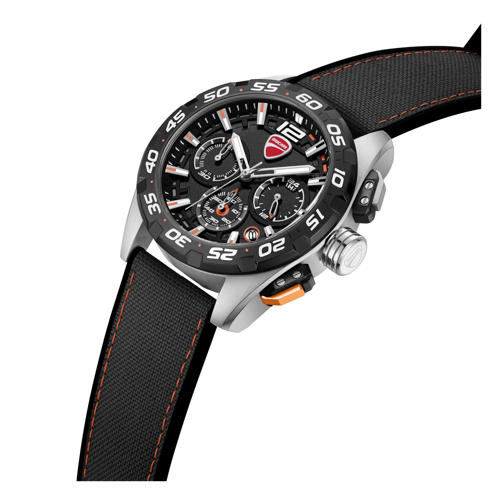 Ducati Silicone Nylon Black Orange Dial Chronograph Men's Watch - DTWGO0001805