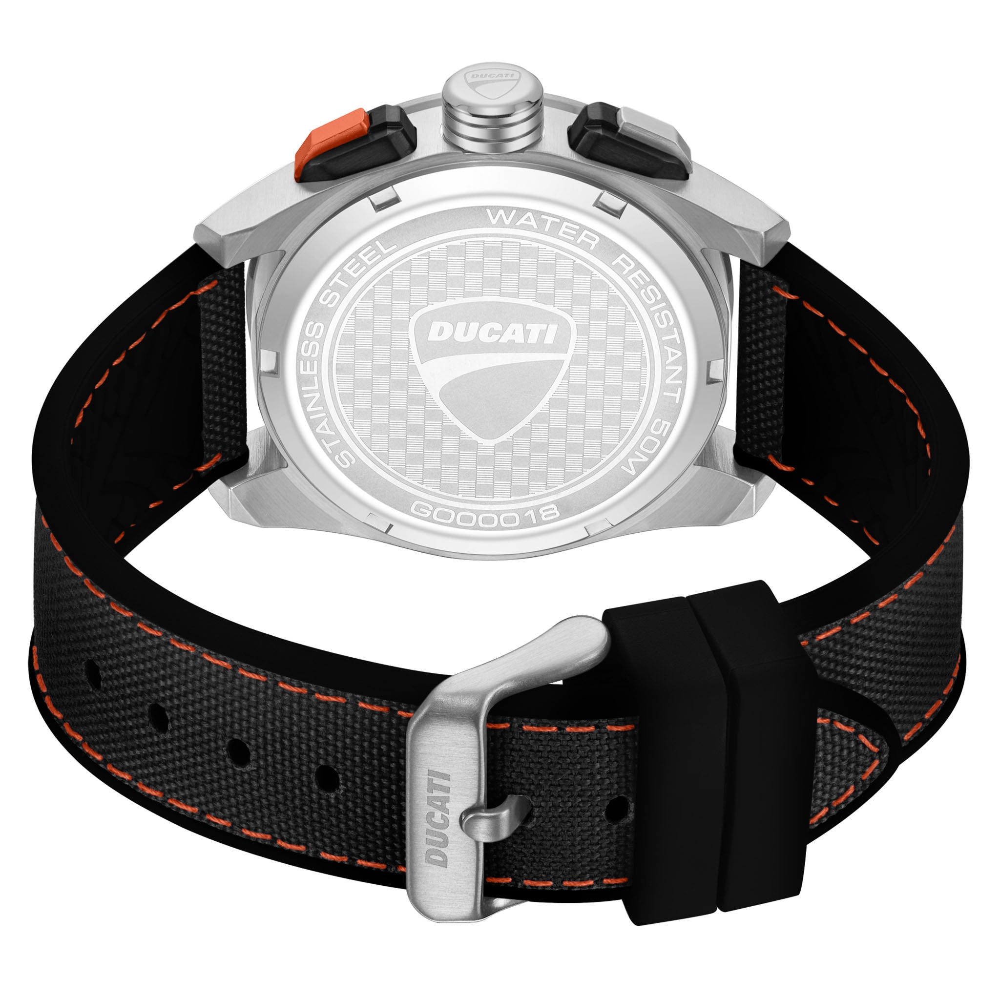 Ducati Silicone Nylon Black Orange Dial Chronograph Men's Watch - DTWGO0001805
