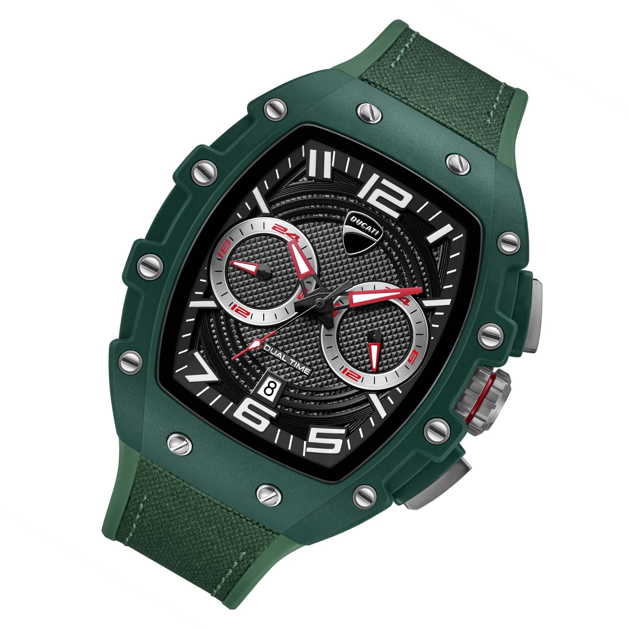 Ducati Green Silicone Nylon Black Grey Dial Multi-function Men's Watch - DTWGO0001904