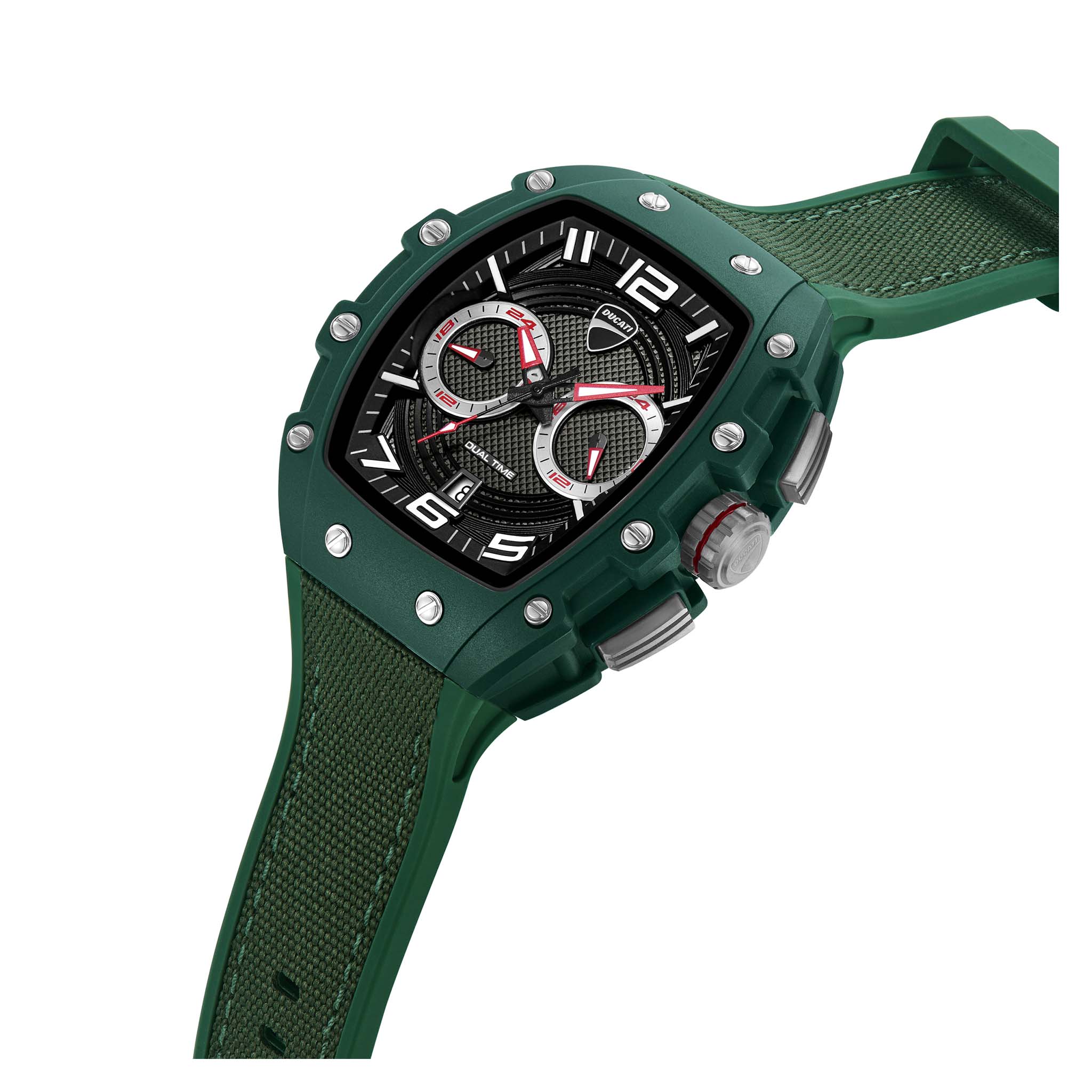 Ducati Green Silicone Nylon Black Grey Dial Multi-function Men's Watch - DTWGO0001904