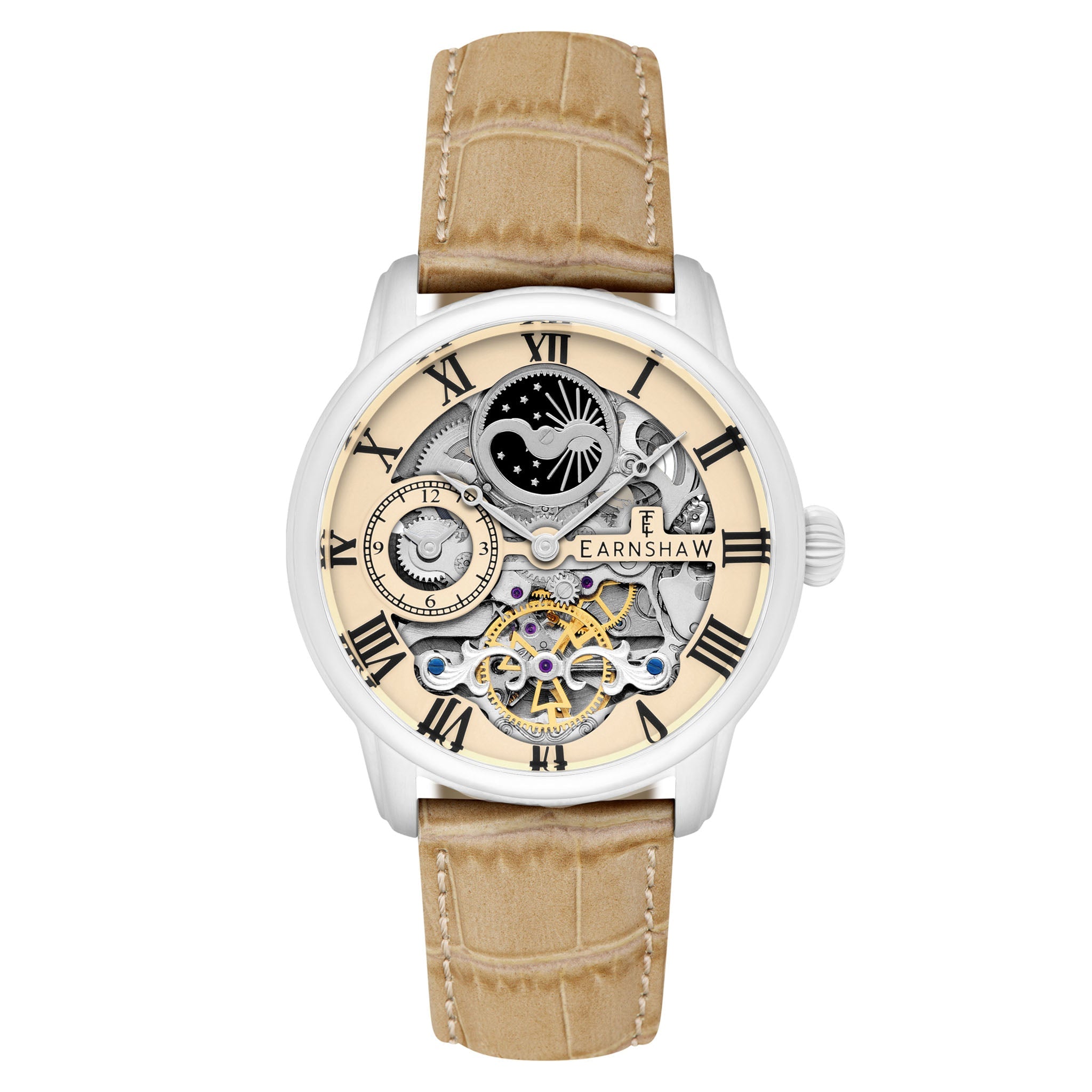 Earnshaw Stainless Steel Beige Leather Men's Watch - ES-8006-0D