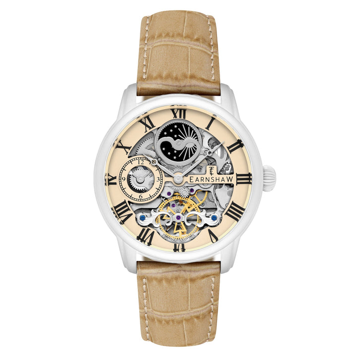 Earnshaw Stainless Steel Beige Leather Men's Watch - ES-8006-0D