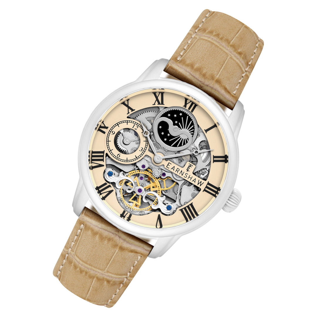 Earnshaw Beige Leather Multi-function Men's Automatic Watch - ES-8006-0D