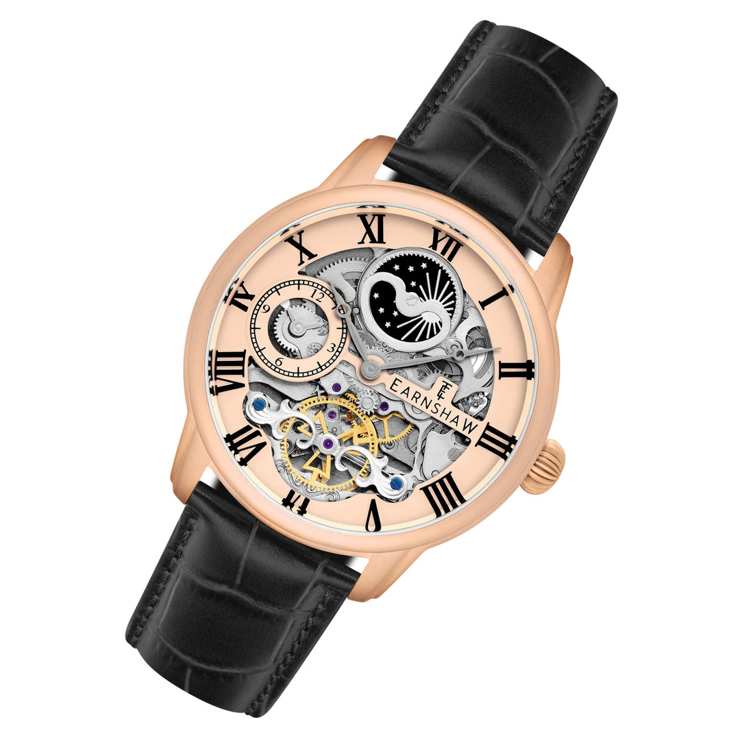 Earnshaw Black Leather Rose Gold Dial Men's Automatic Watch - ES-8006-0E