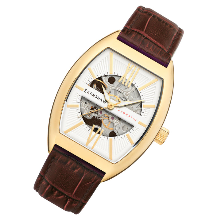 Earnshaw Brown Leather SIlver White Dial Men's Automatic Watch - ES-8147-03