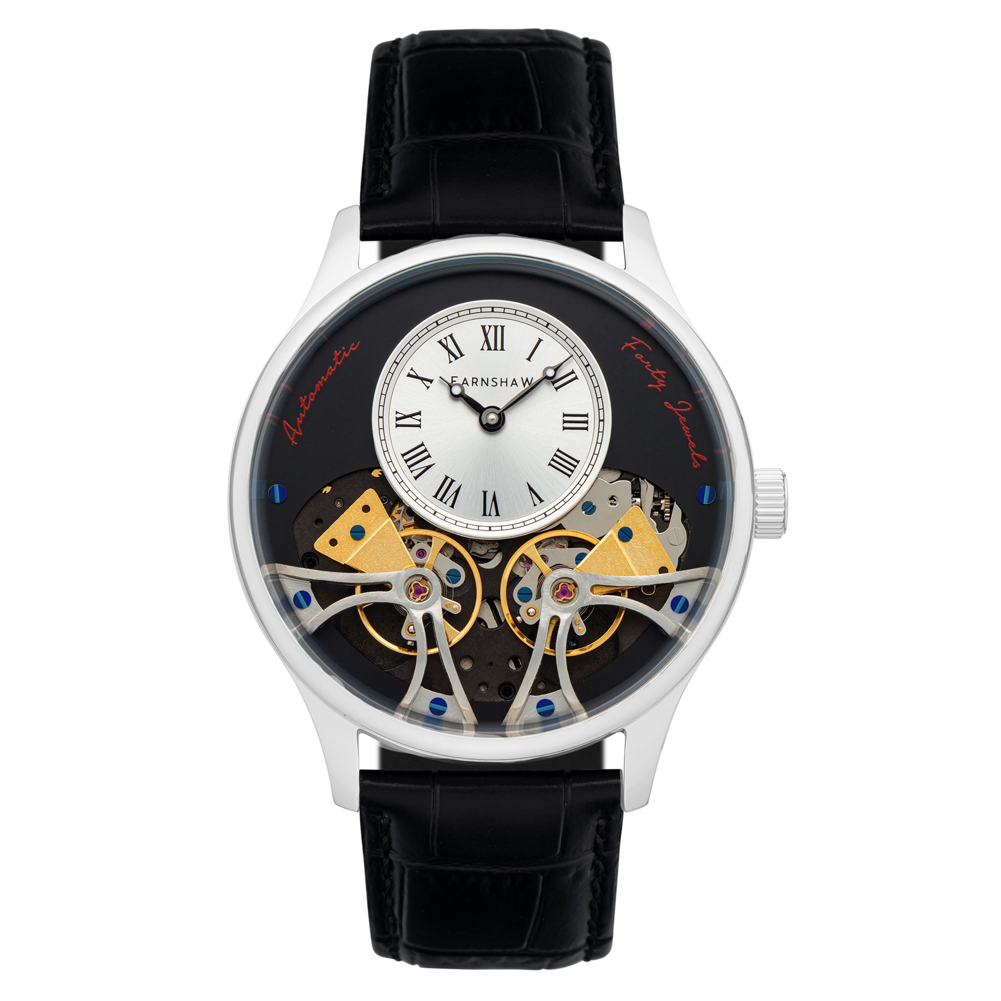 Earnshaw Stainless Steel Black Leather Men's Watch - ES-8179-01
