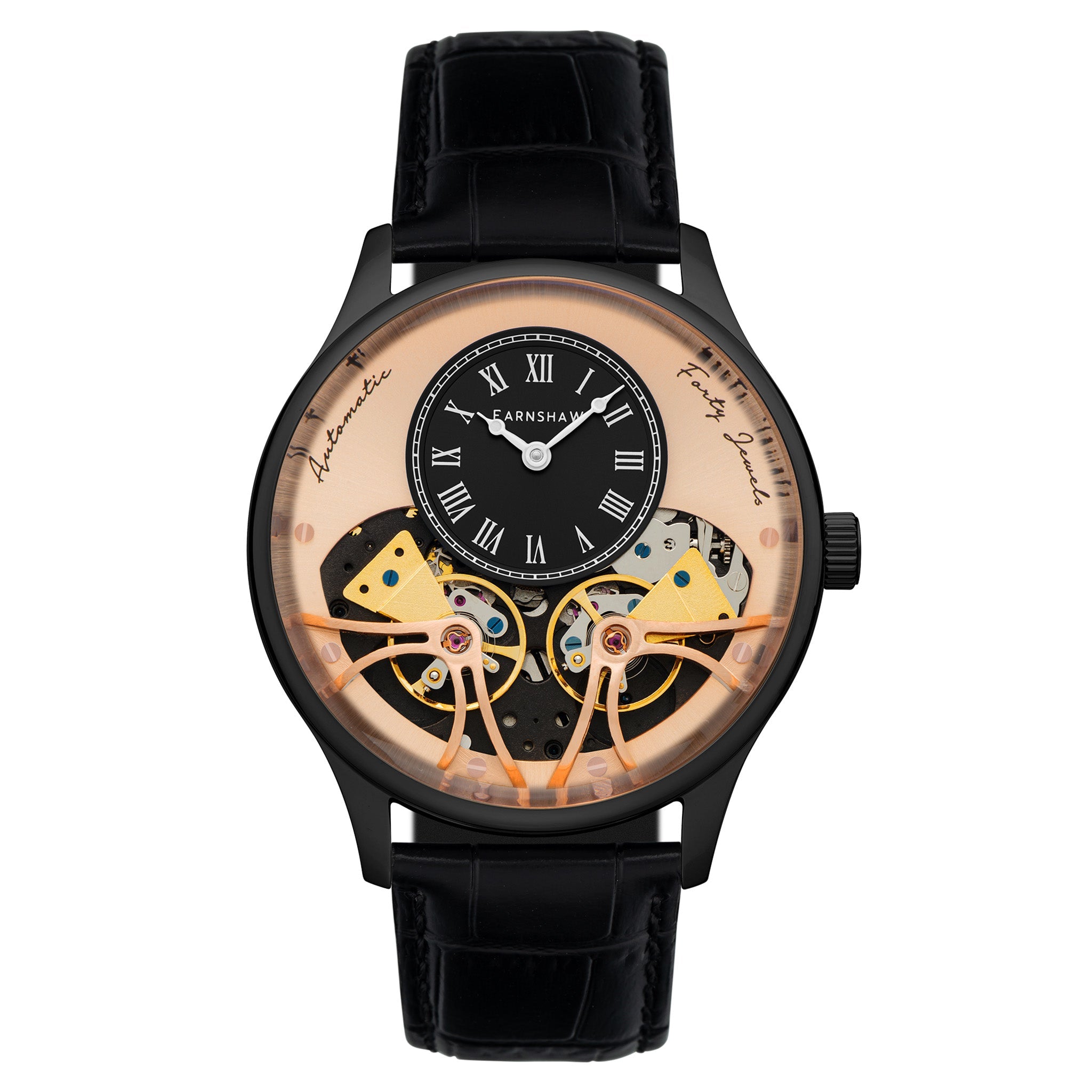 Earnshaw Stainless Steel Black Leather Men's Watch - ES-8179-0D