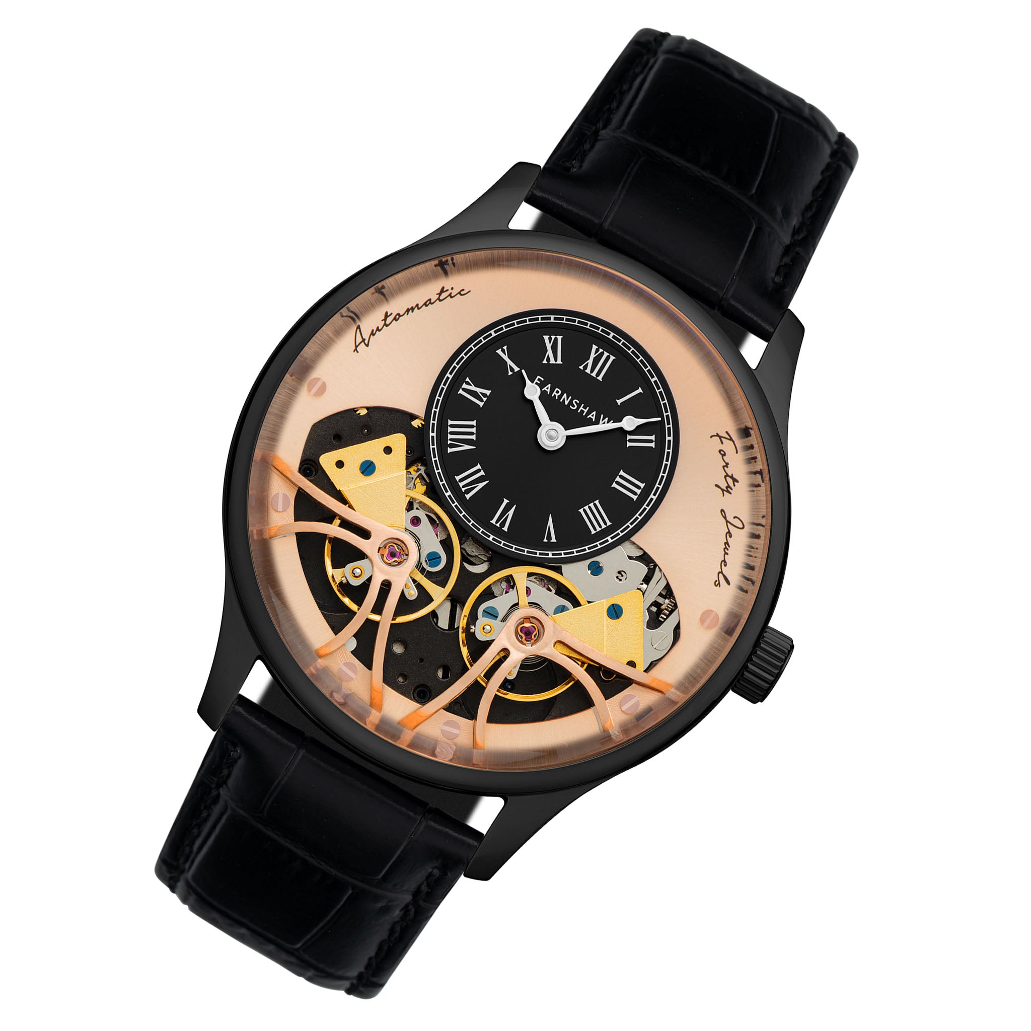 Earnshaw Black Leather Men's Automatic Watch - ES-8179-0D