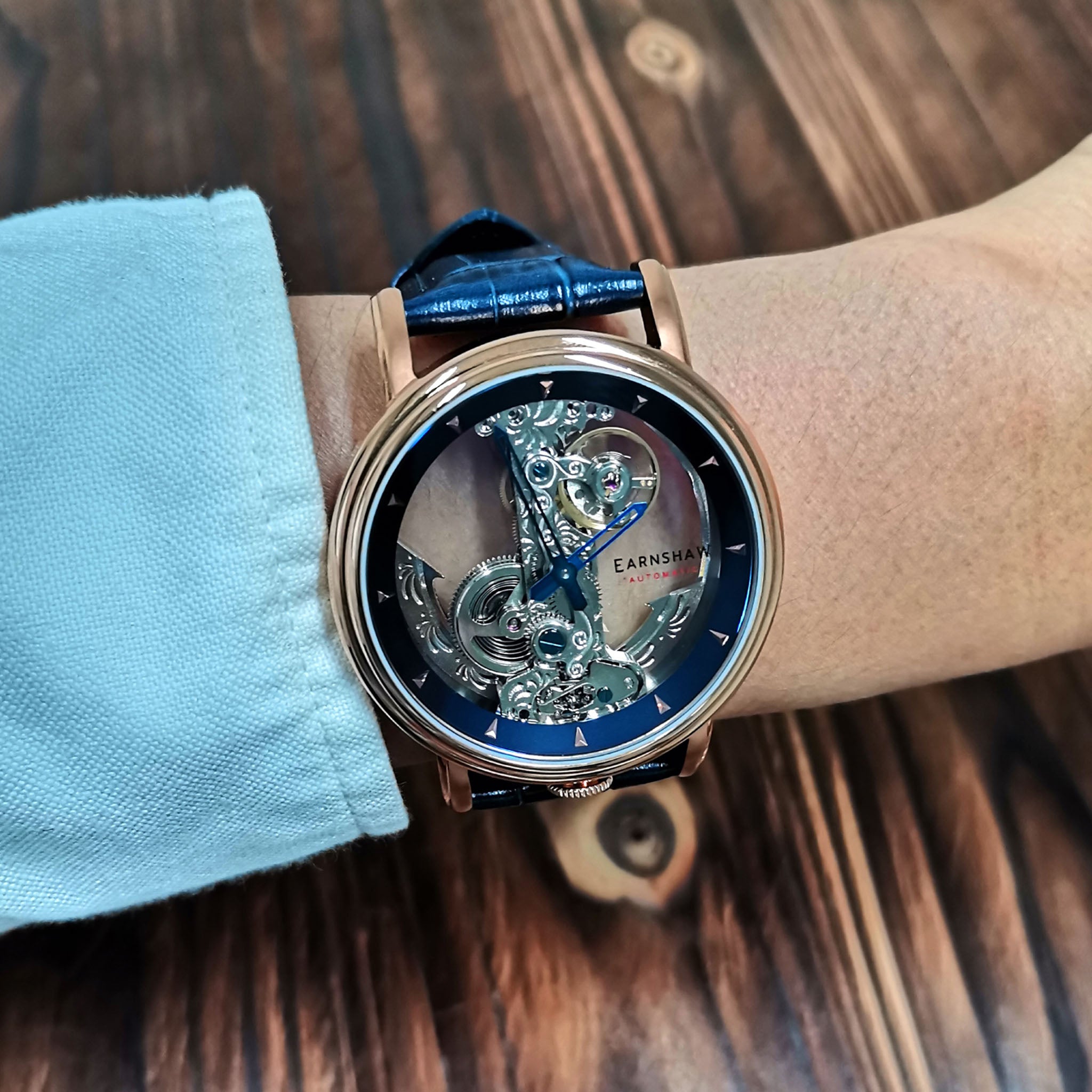 Earnshaw Blue Leather Men's Automatic Watch - ES-8225-06