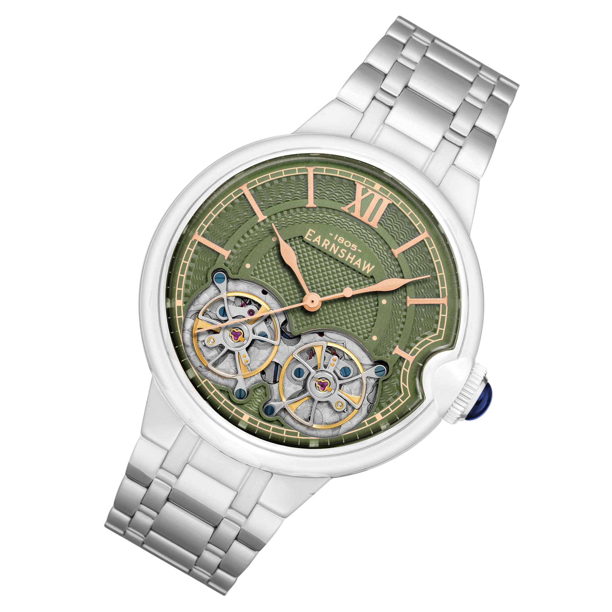 Earnshaw Silver Steel Green Dial Men's Automatic Watch - ES-8266-77
