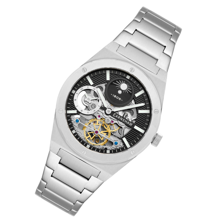 Earnshaw Silver Steel Black Dial Multi-function Men's Automatic Watch - ES-8291-11