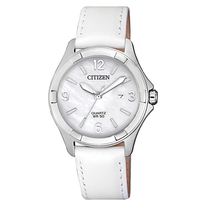 Citizen White Leather Quartz Women's Watch - EU6080-07D