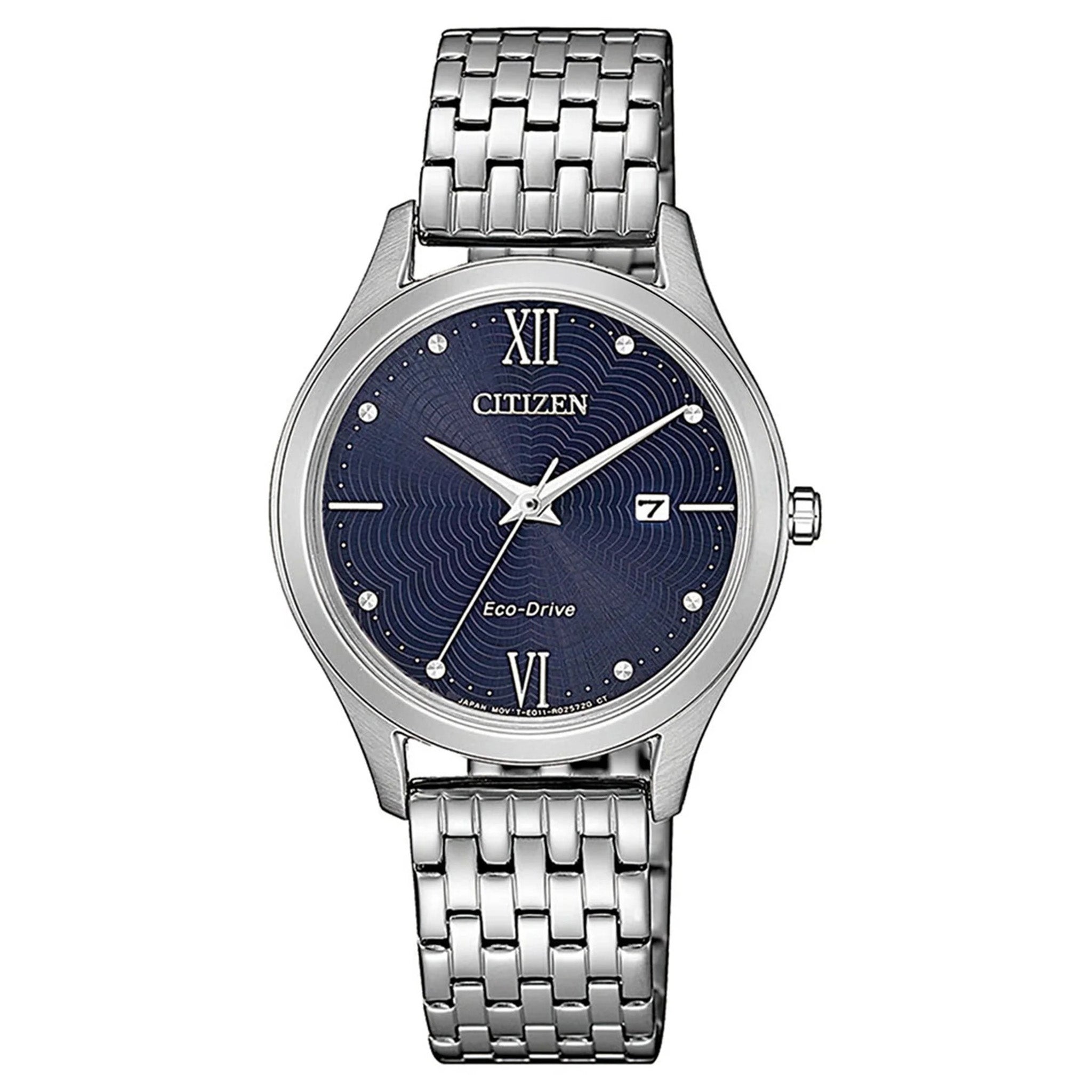 Citizen Silver Steel Eco-Drive Blue Dial Solar Women's Watch - EW2530-87L