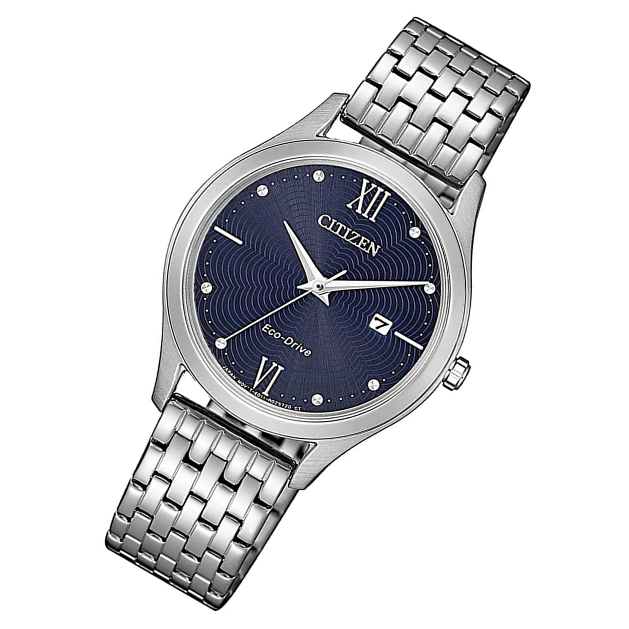 Citizen Silver Steel Eco-Drive Blue Dial Solar Women's Watch - EW2530-87L