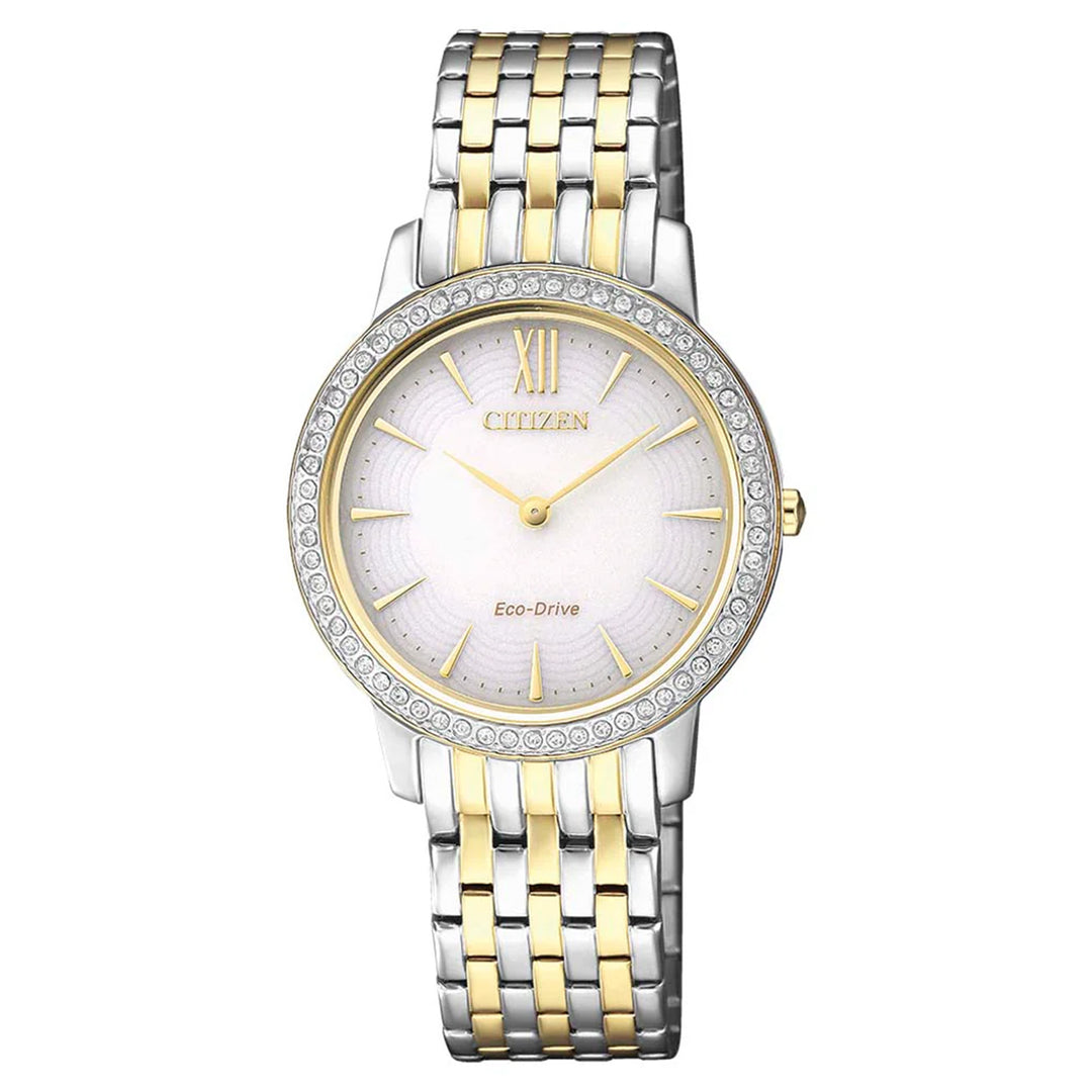 Citizen Eco Drive Two-Tone Steel White Dial Women's Watch - EX1484-81A