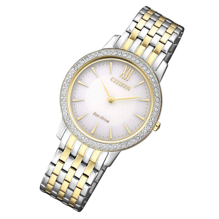 Citizen Eco Drive Two-Tone Steel White Dial Women's Watch - EX1484-81A