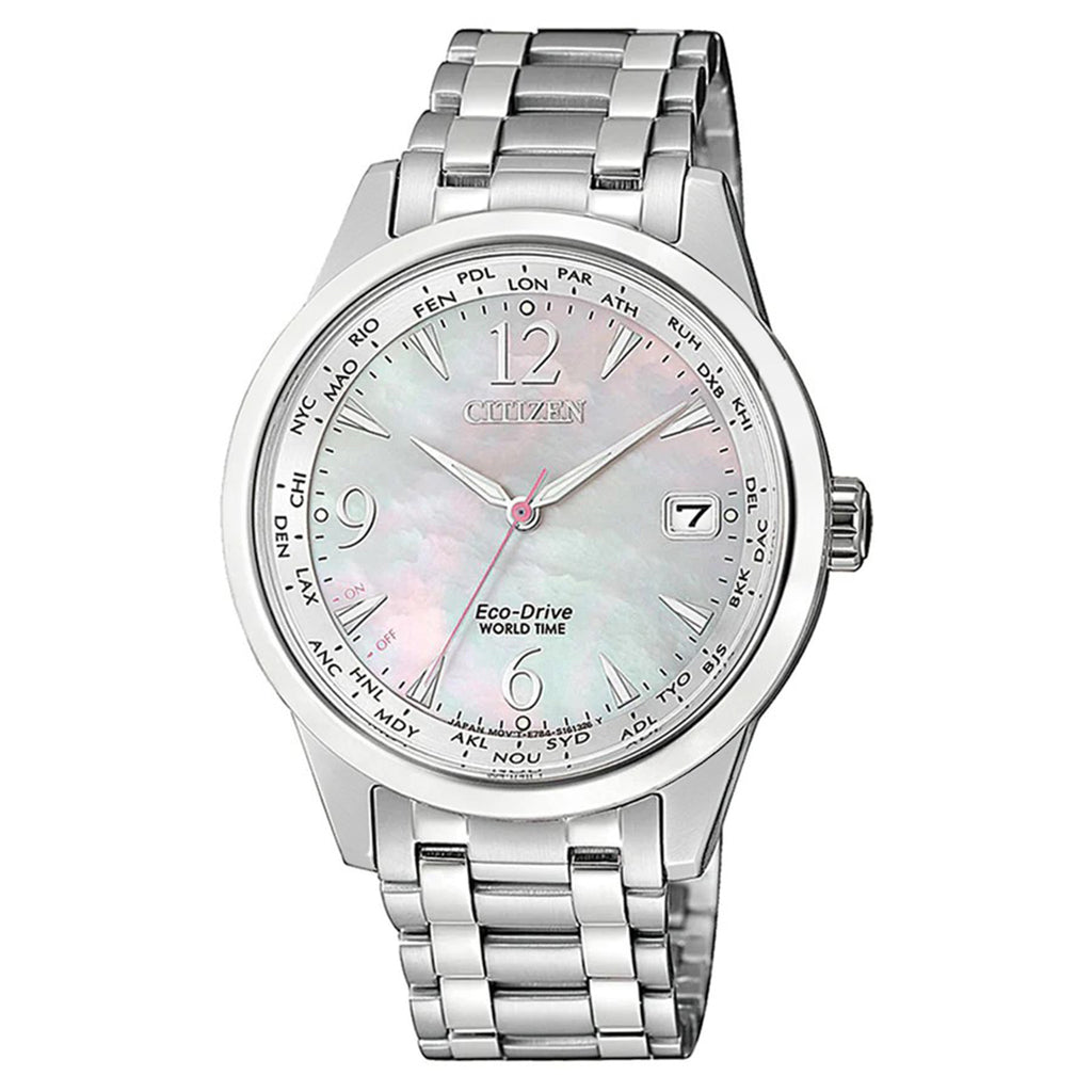 Citizen World Silver Steel Eco-Drive Mother of Pearl Dial Solar 
