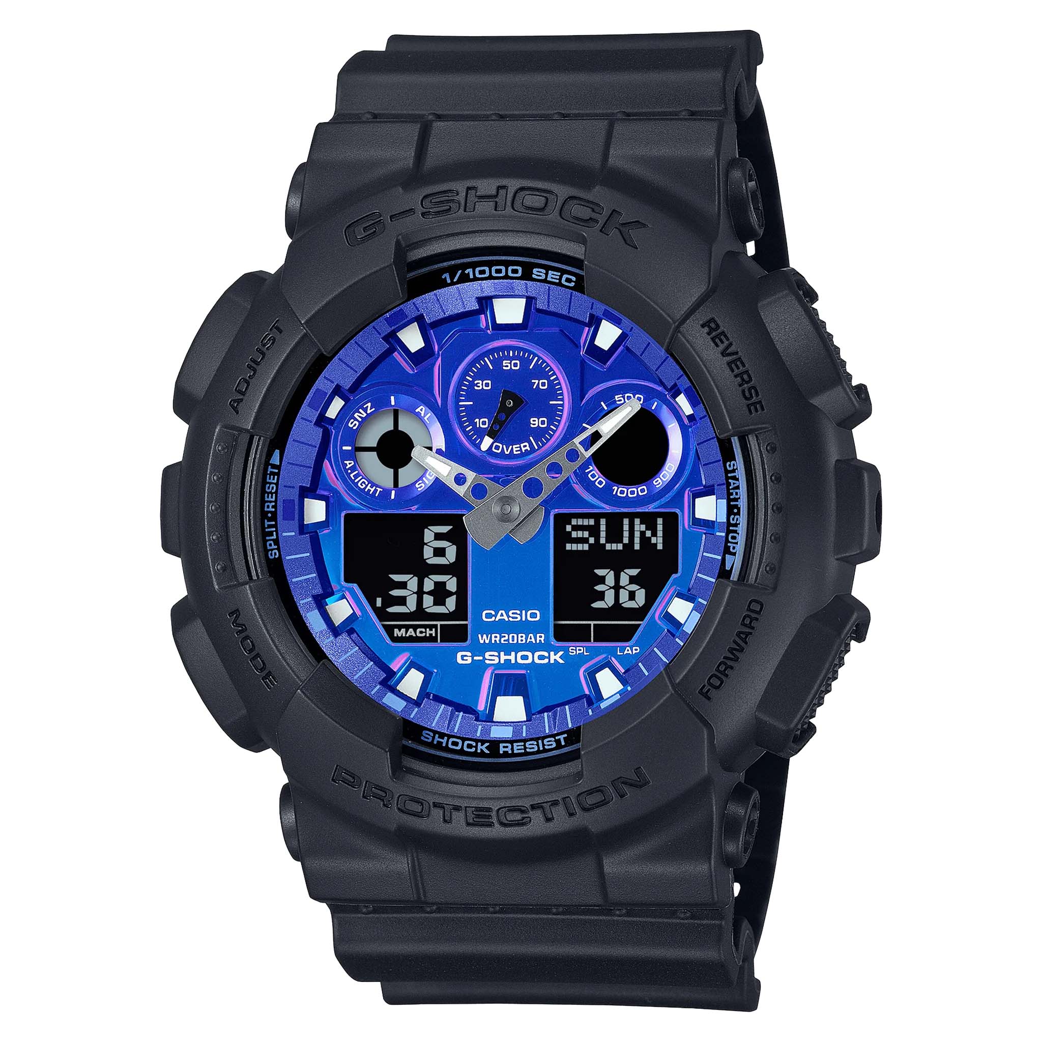 Casio G-SHOCK Black Resin Blue Dial Digital-Analogue Chronograph Men's Watch - GA100FL-1A