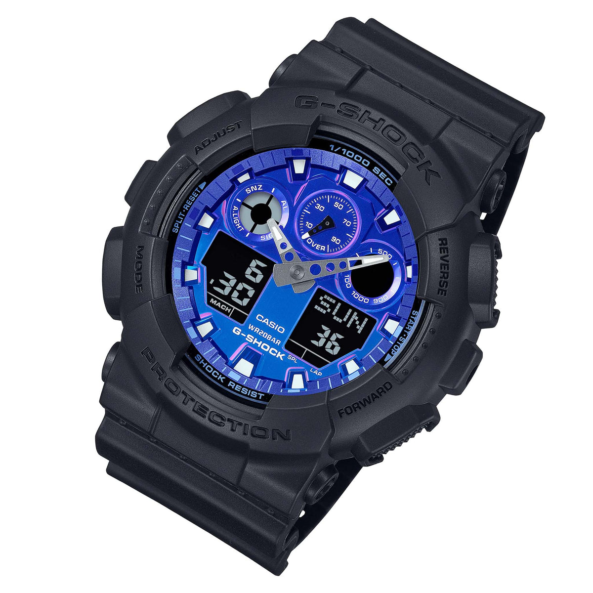 Casio G-SHOCK Black Resin Blue Dial Digital-Analogue Chronograph Men's Watch - GA100FL-1A