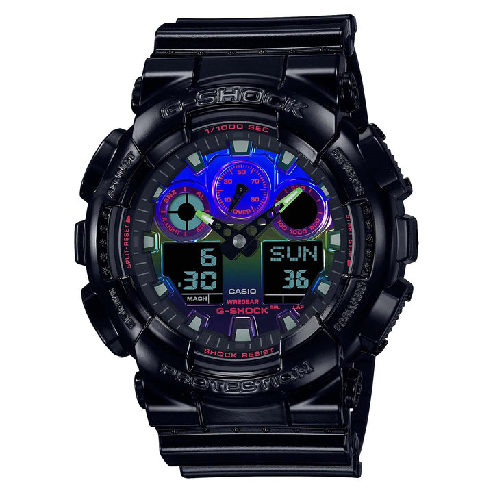 Casio G-SHOCK Black Resin Multi-Colour Dial Analogue-Digital Men's Watch - GA100RGB-1A