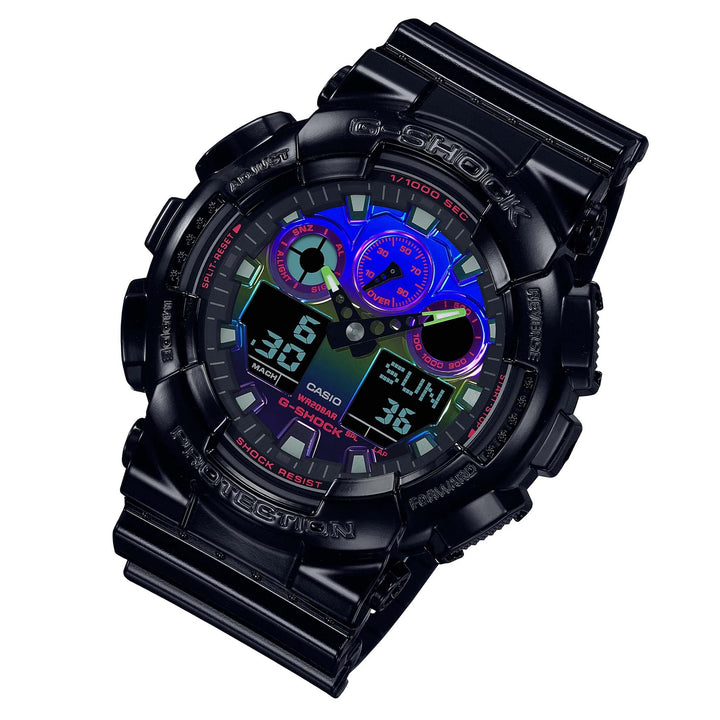 Casio G-SHOCK Black Resin Multi-Colour Dial Analogue-Digital Men's Watch - GA100RGB-1A