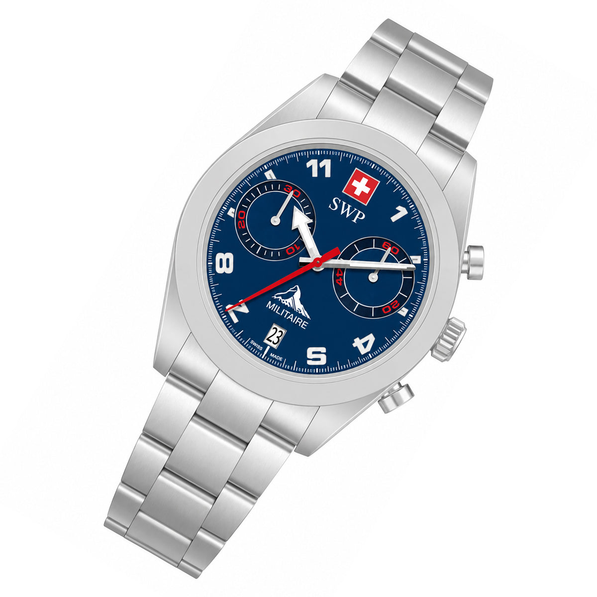 SWP Silver Steel Blue Dial Multi-function Men's Swiss Made Watch - H139CHABU
