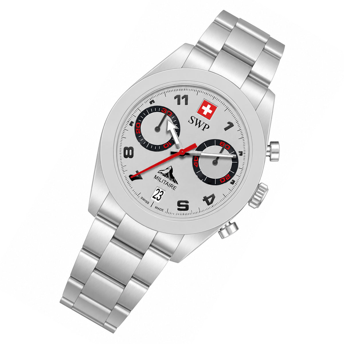SWP Silver Steel Grey Dial Multi-function Men's Swiss Made Watch - H139CHAI