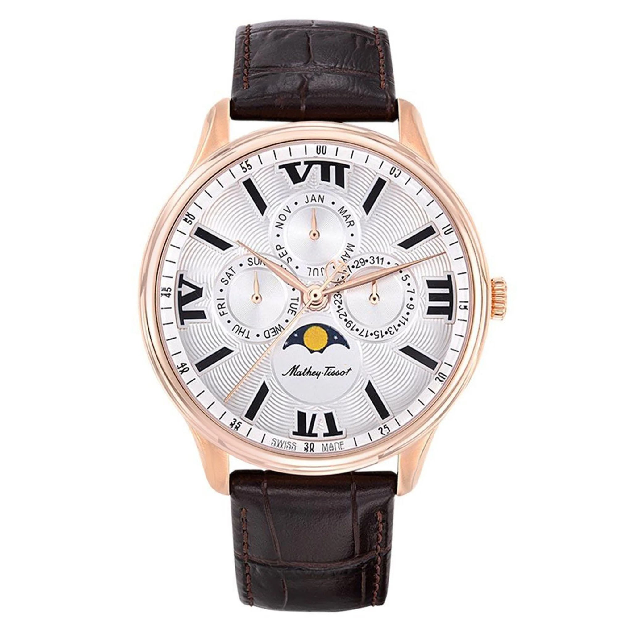 Mathey-Tissot Brown Leather White Dial Swiss Made Men's Watch - H1886RPI