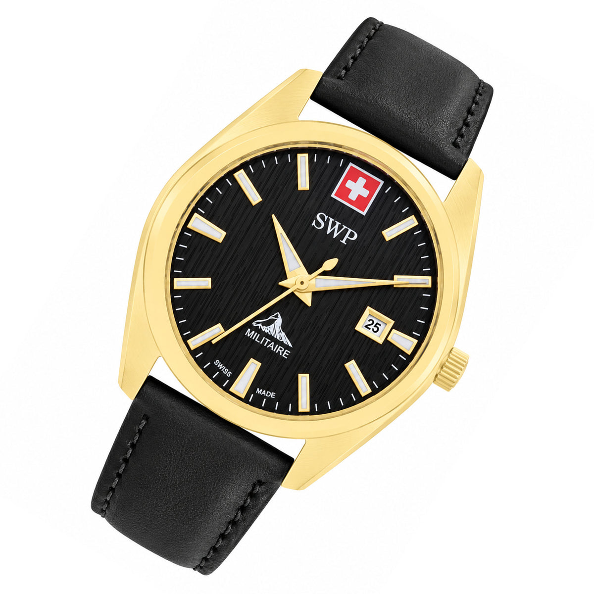 SWP Black Leather Men's Swiss Made Watch - H226PLN