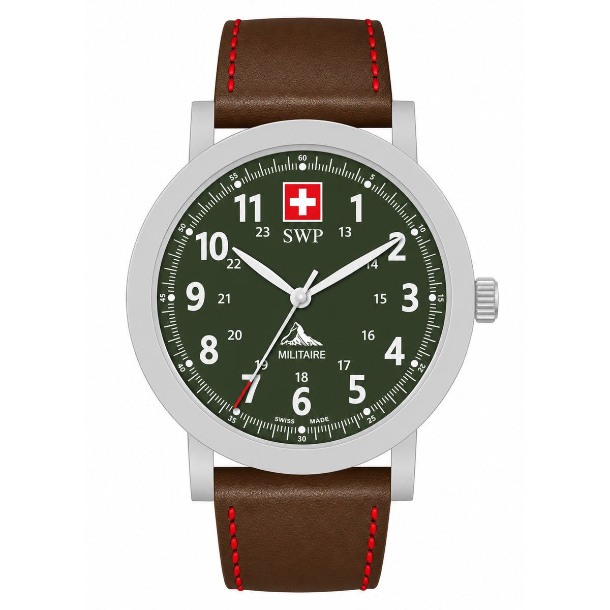 SWP Brown & Red Leather Men's Swiss Made Watch - H227ALV